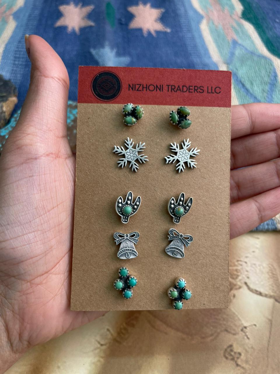 Handmade Sterling Silver Kingman Turquoise Earrings Set "Signed Nizhoni"