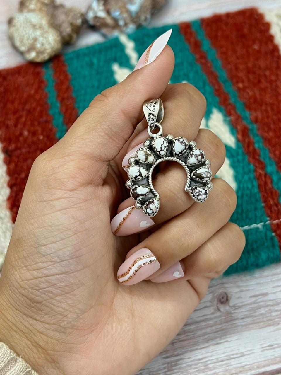 Handmade Sterling Silver Wildhorse Magnesite Naja Pendant "Signed Nizhoni"