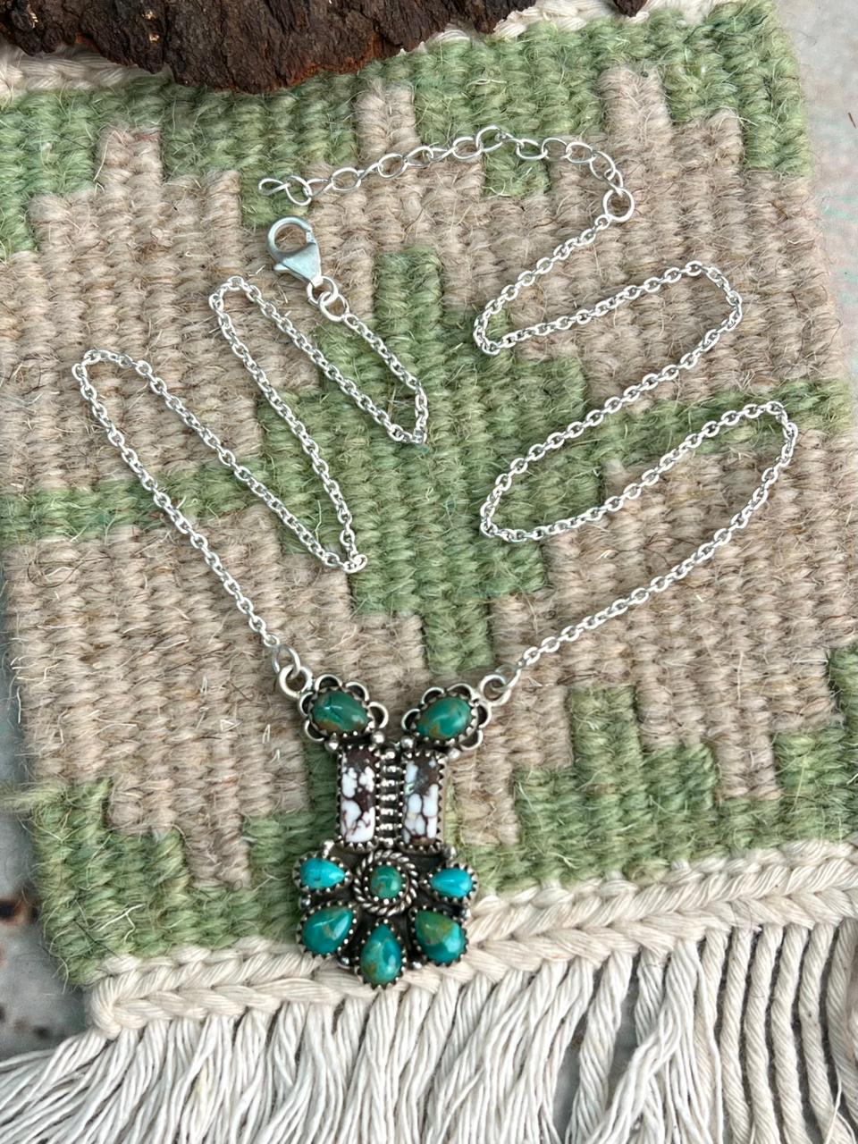 Handmade Sterling Silver Kingman Turquoise with Wildhorse Magnesite Necklace "Signed Nizhoni"