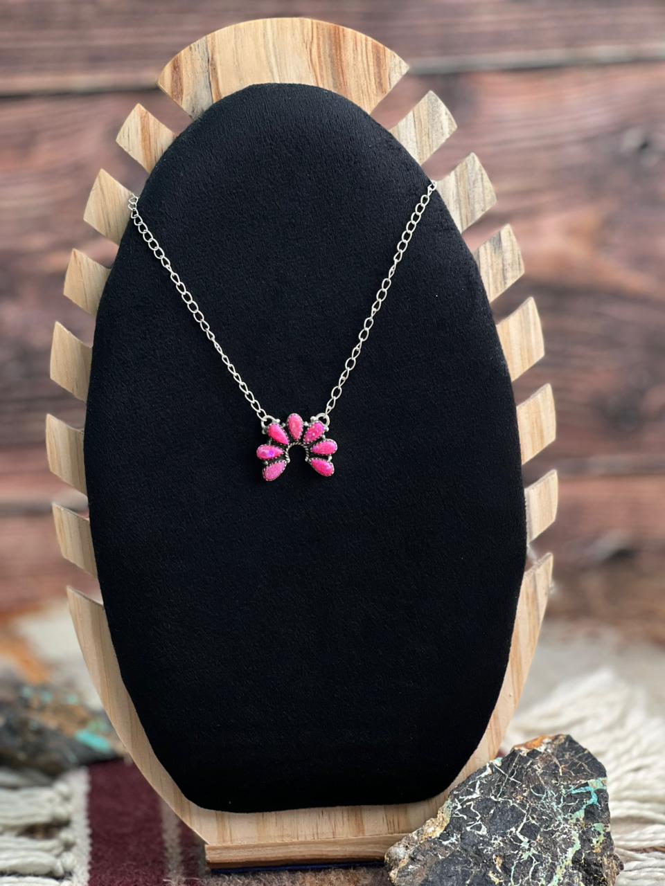 Handmade Sterling Silver Hot Pink Necklace "Signed Nizhoni"