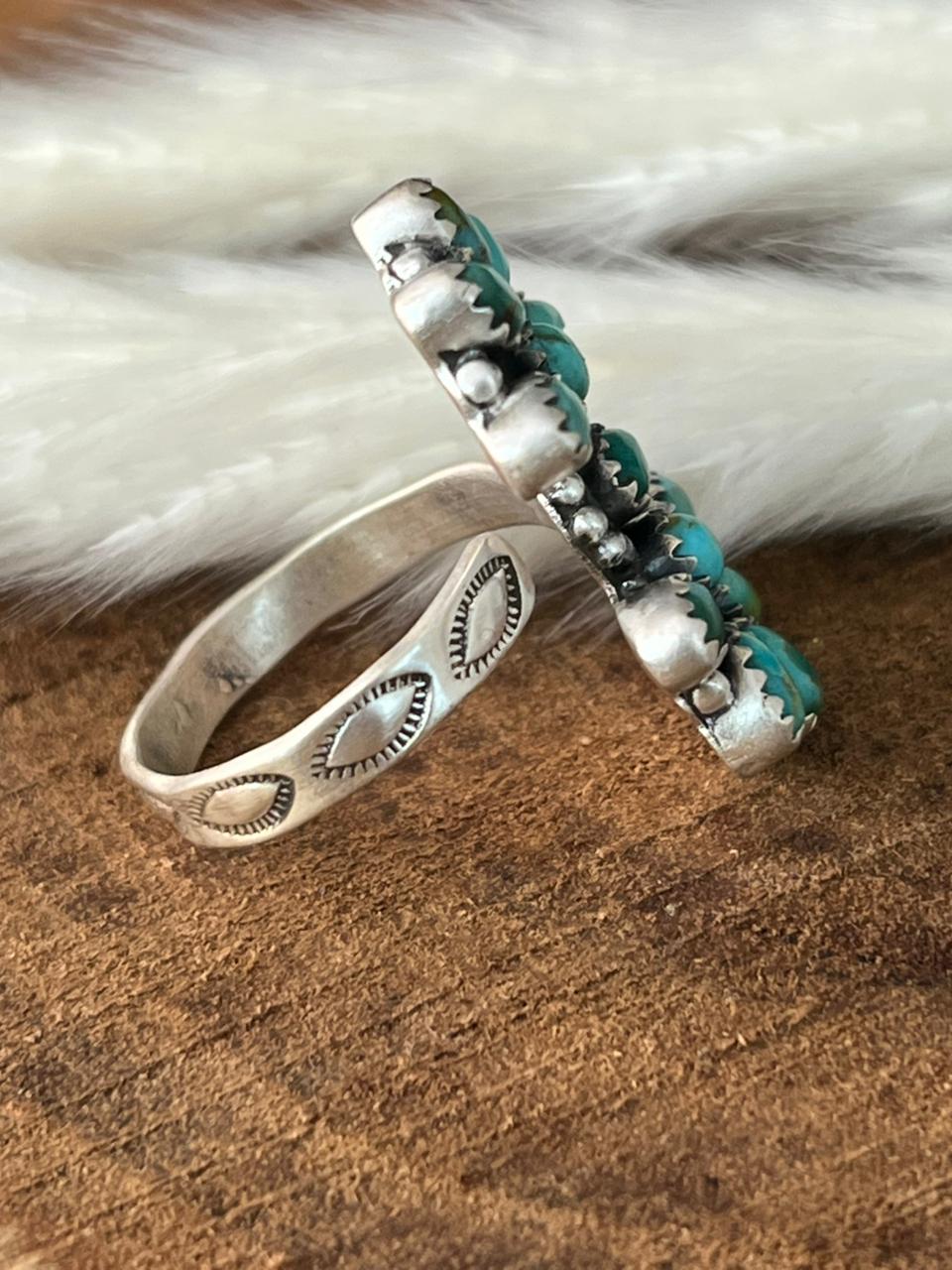 Handmade Sterling Silver Kingman Turquoise Adjustable Ring "Signed Nizhoni"