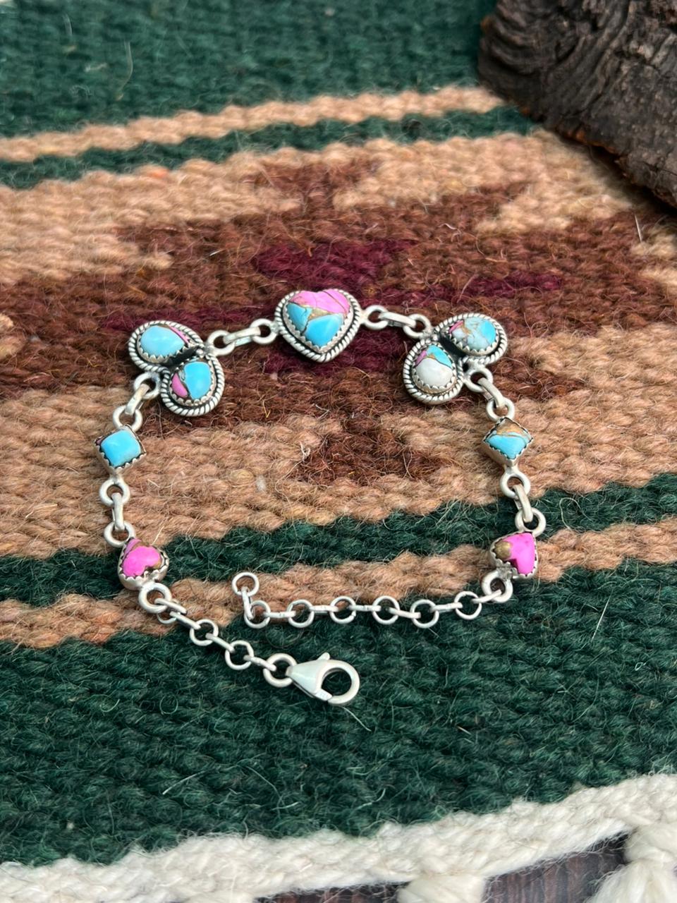 Handmade Sterling Silver Cotton Candy Chain Bracelet "Signed Nizhoni"