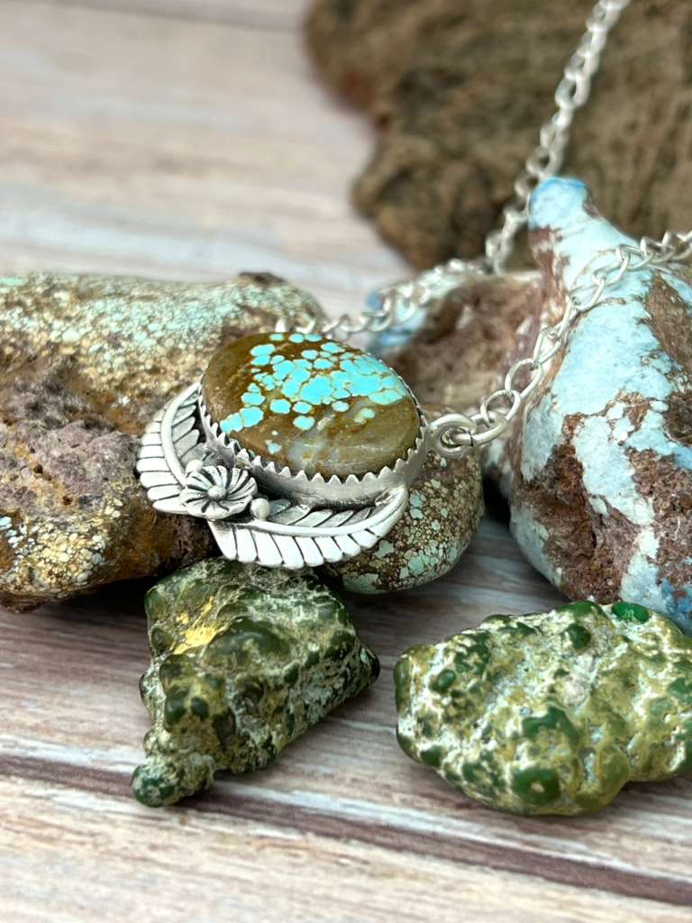 Handmade Sterling Silver Number 8 Turquoise Necklace with Signed Nizhoni