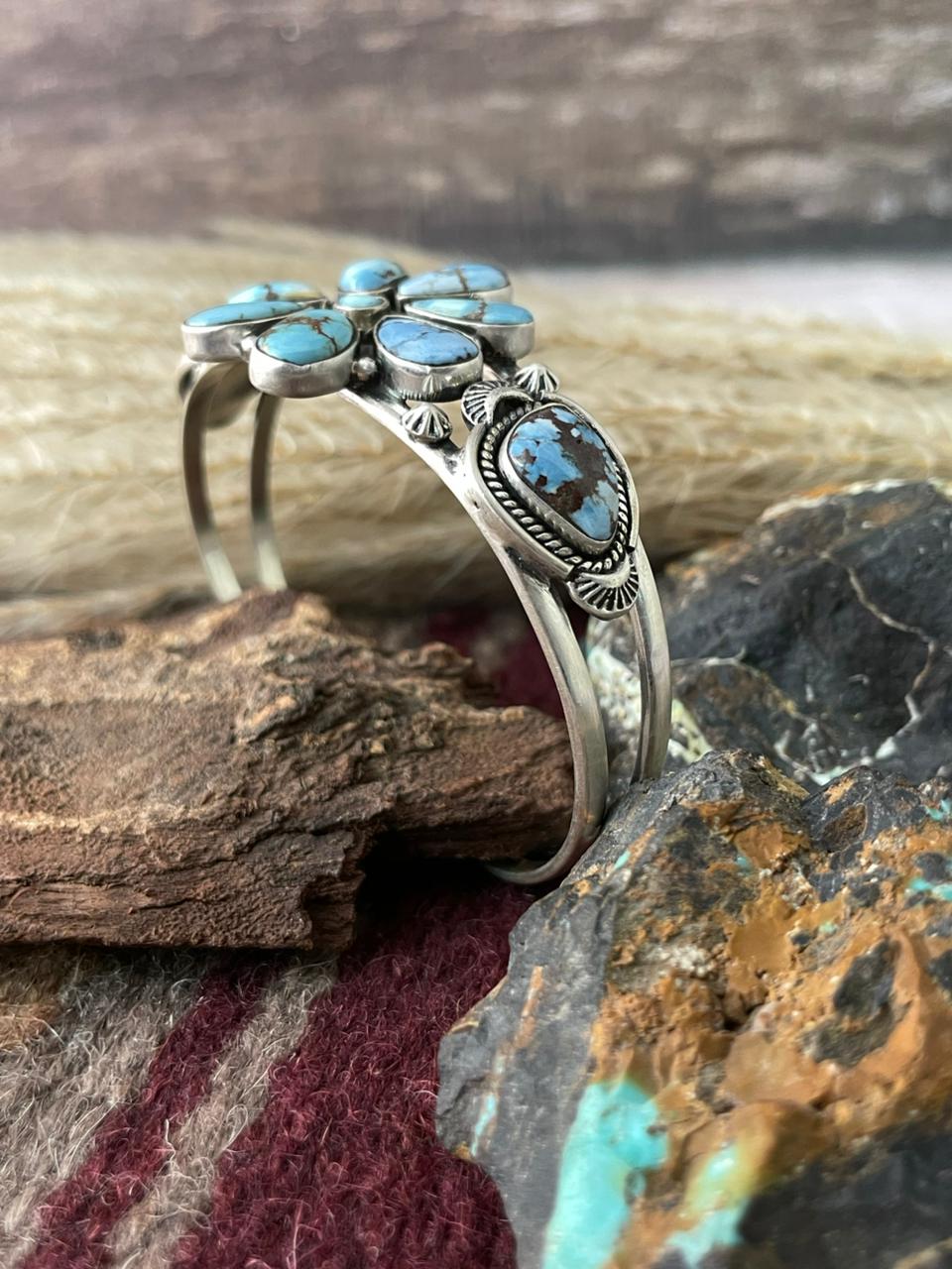 Handmade Sterling Silver Golden Hills Turquoise Cuff Bracelet "Signed Nizhoni"