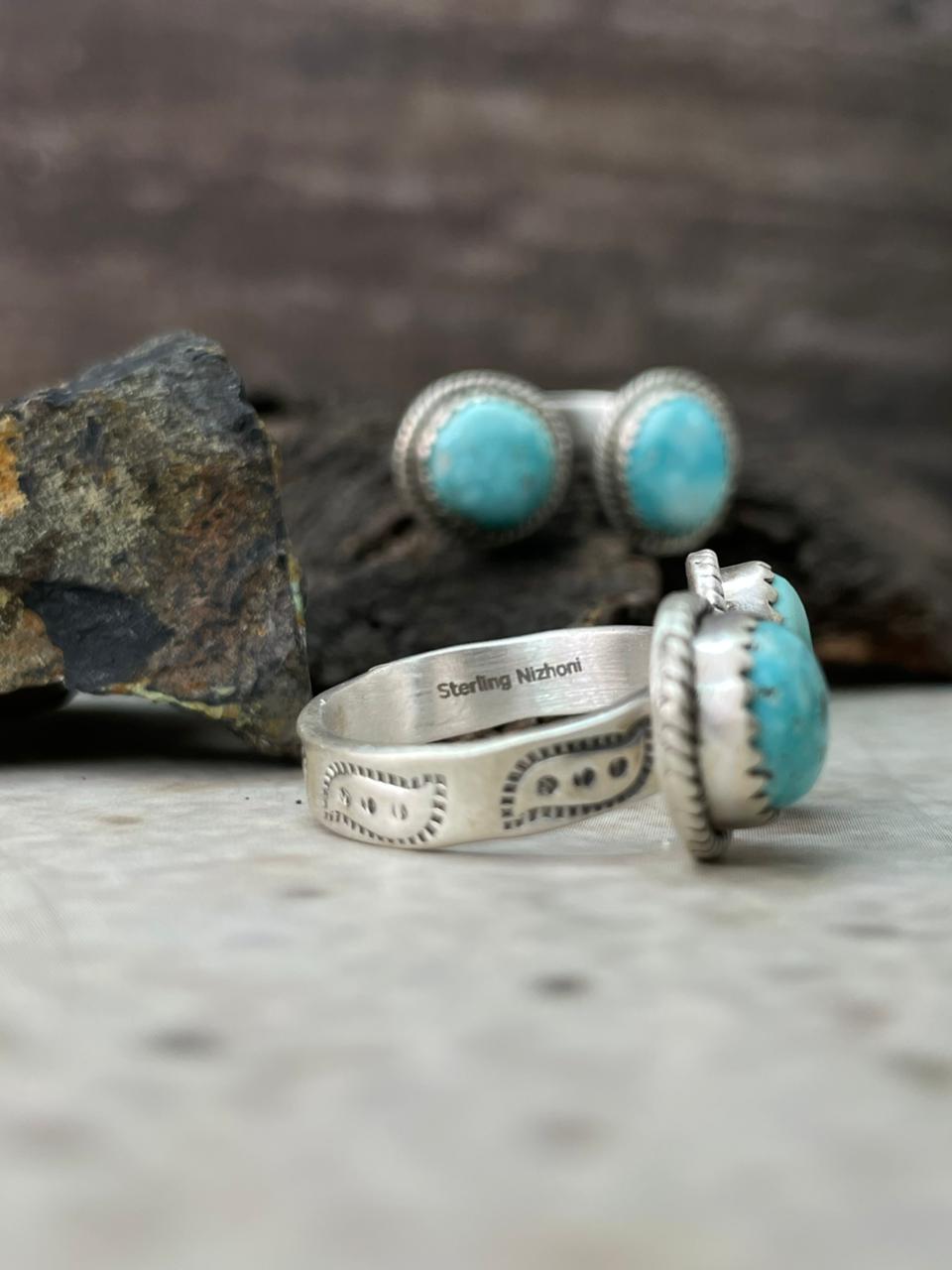Handmade Sterling Silver White Water Adjustable Ring "Signed Nizhoni"