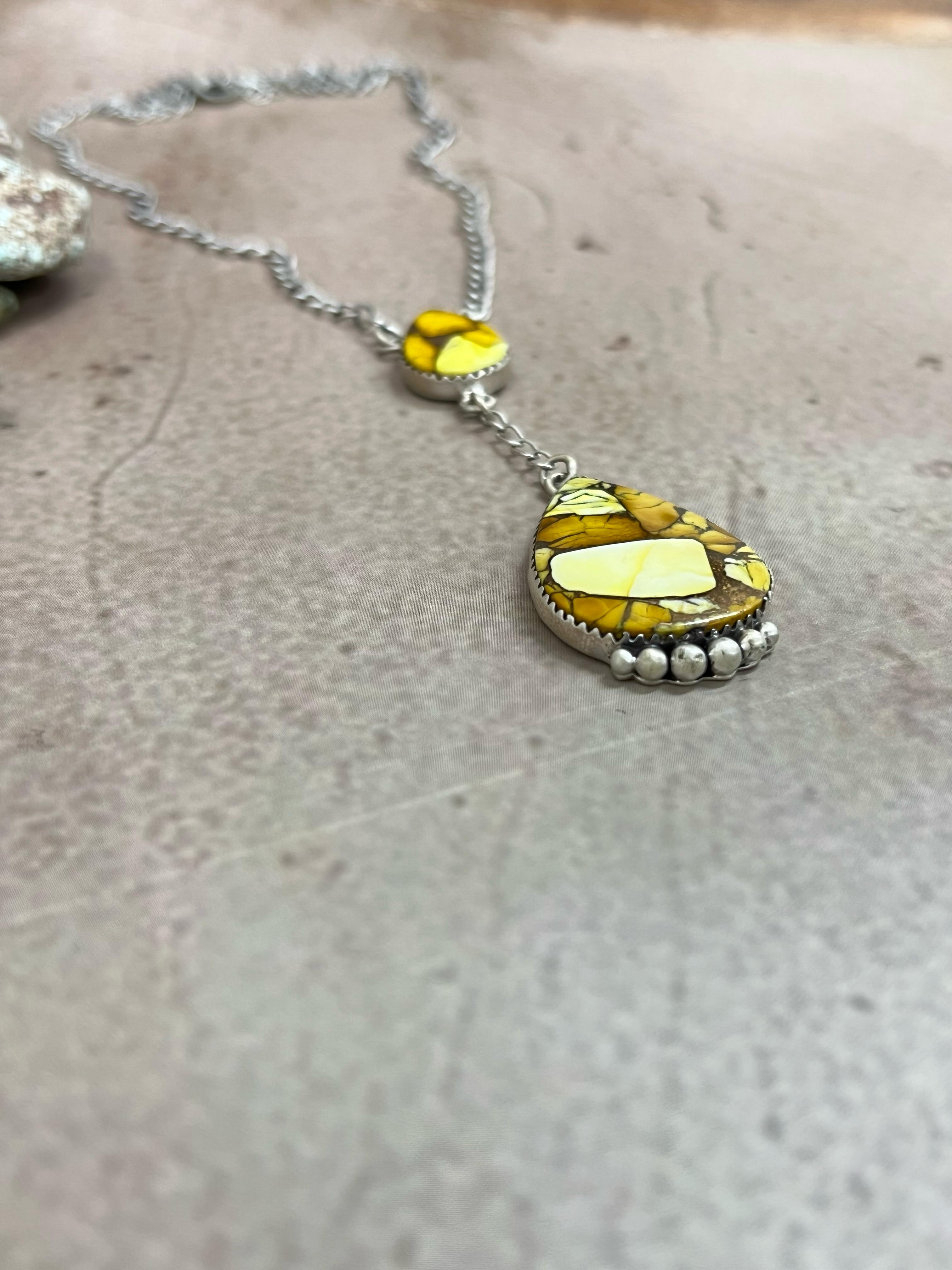 Handmade Sterling Silver Honey Dahlia Necklace with Signed Nizhoni