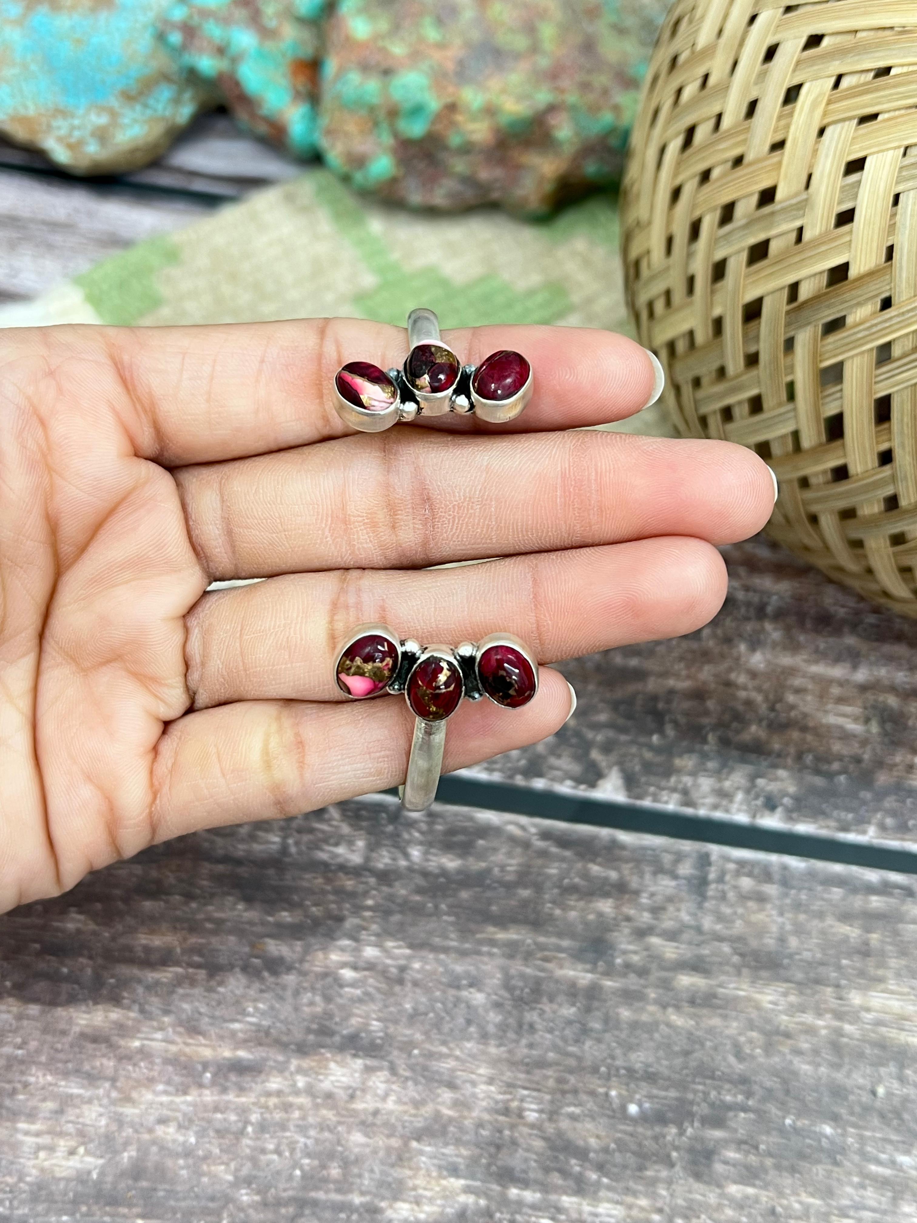 Handmade Sterling Silver Dahlia Rose Cuff Bracelet with Signed Nizhoni