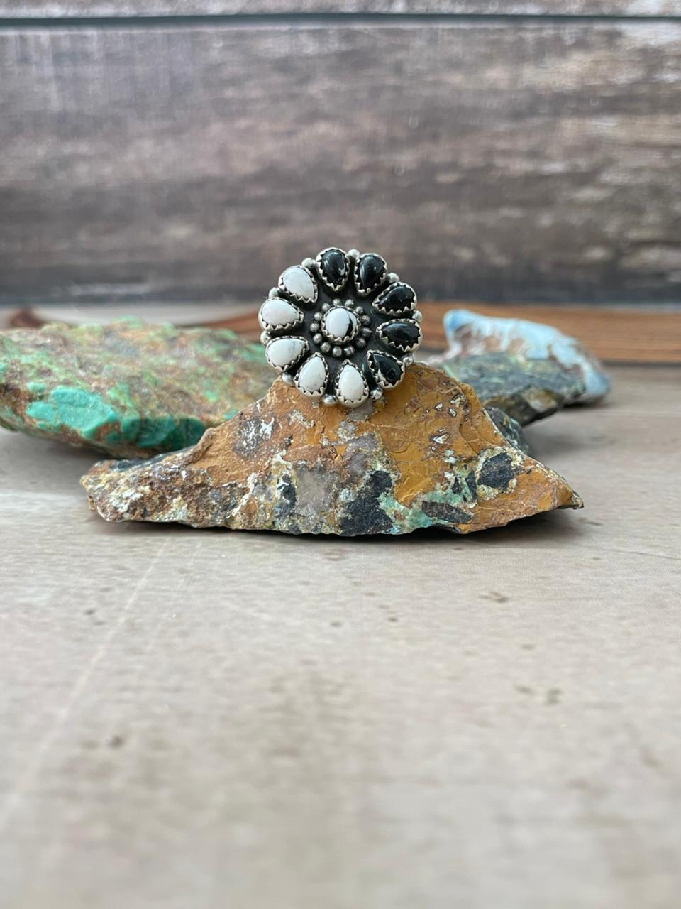 Handmade Sterling Silver White Buffalo Adjustable Ring "Signed Nizhoni"