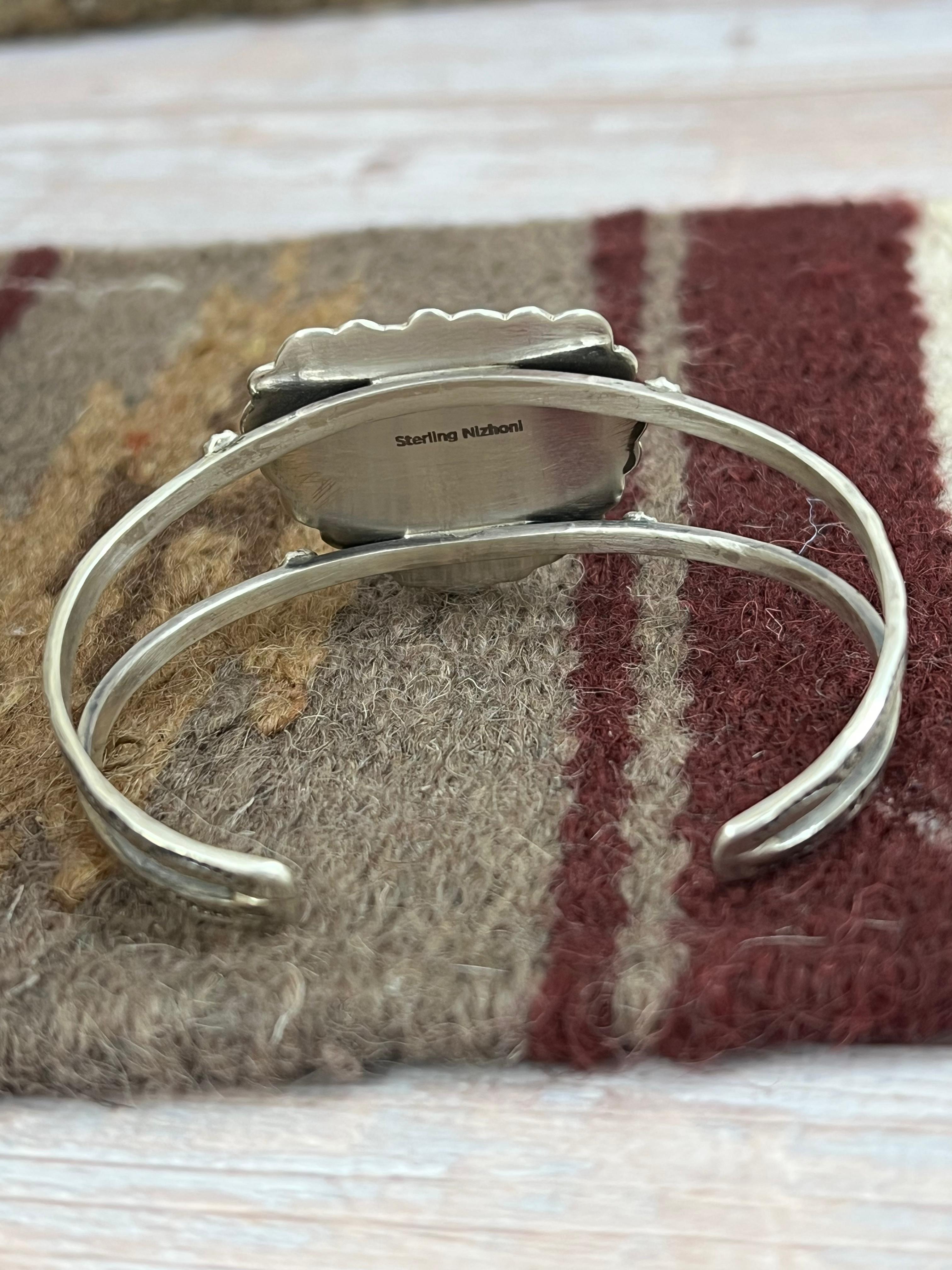 Handmade Sterling Silver Wild Horse Cuff Heart Bracelet with Signed Nizhoni