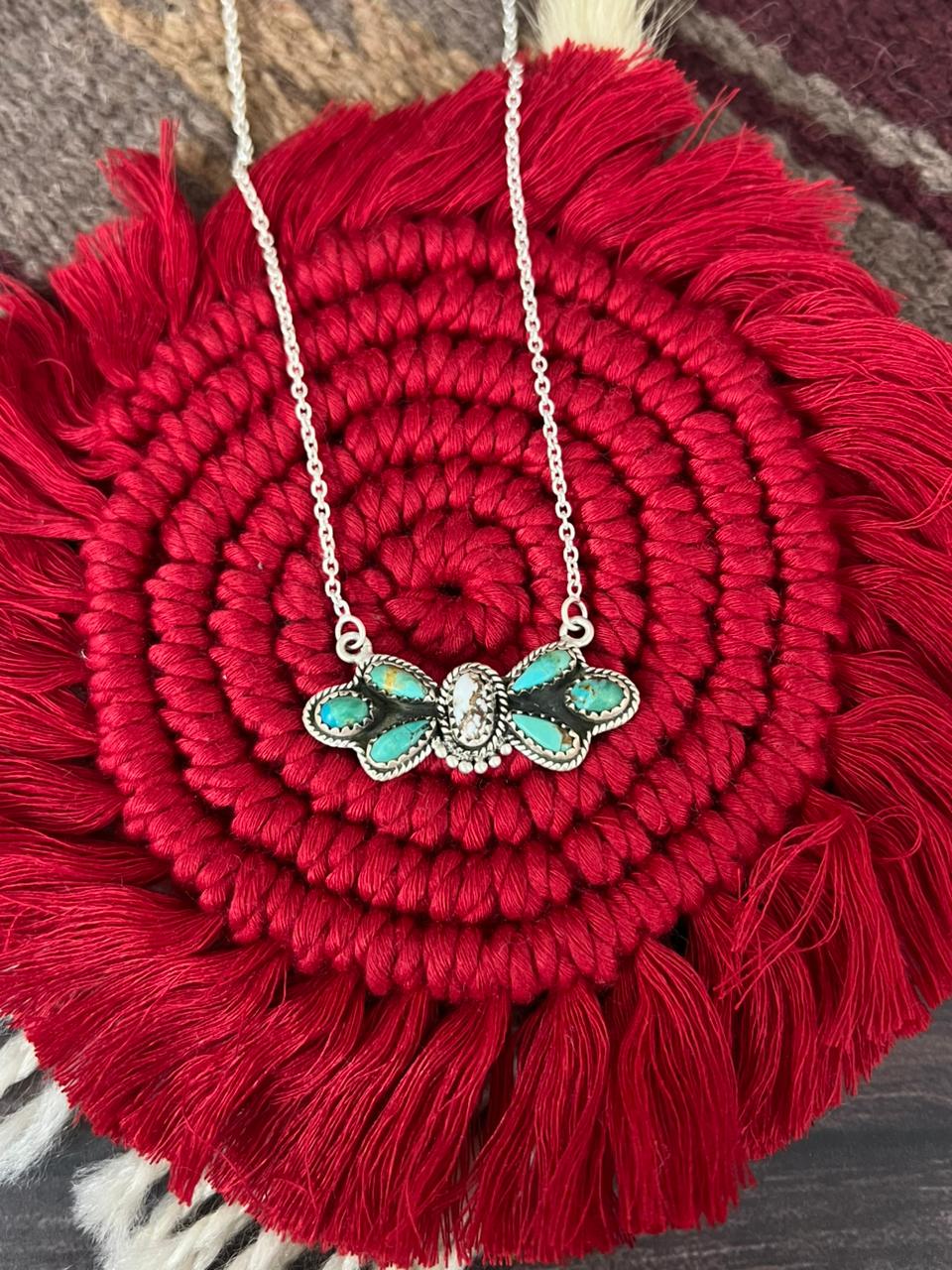 Handmade Sterling Silver Wildhorse Magnesite with Kingman Turquoise Necklace "Signed Nizhoni"