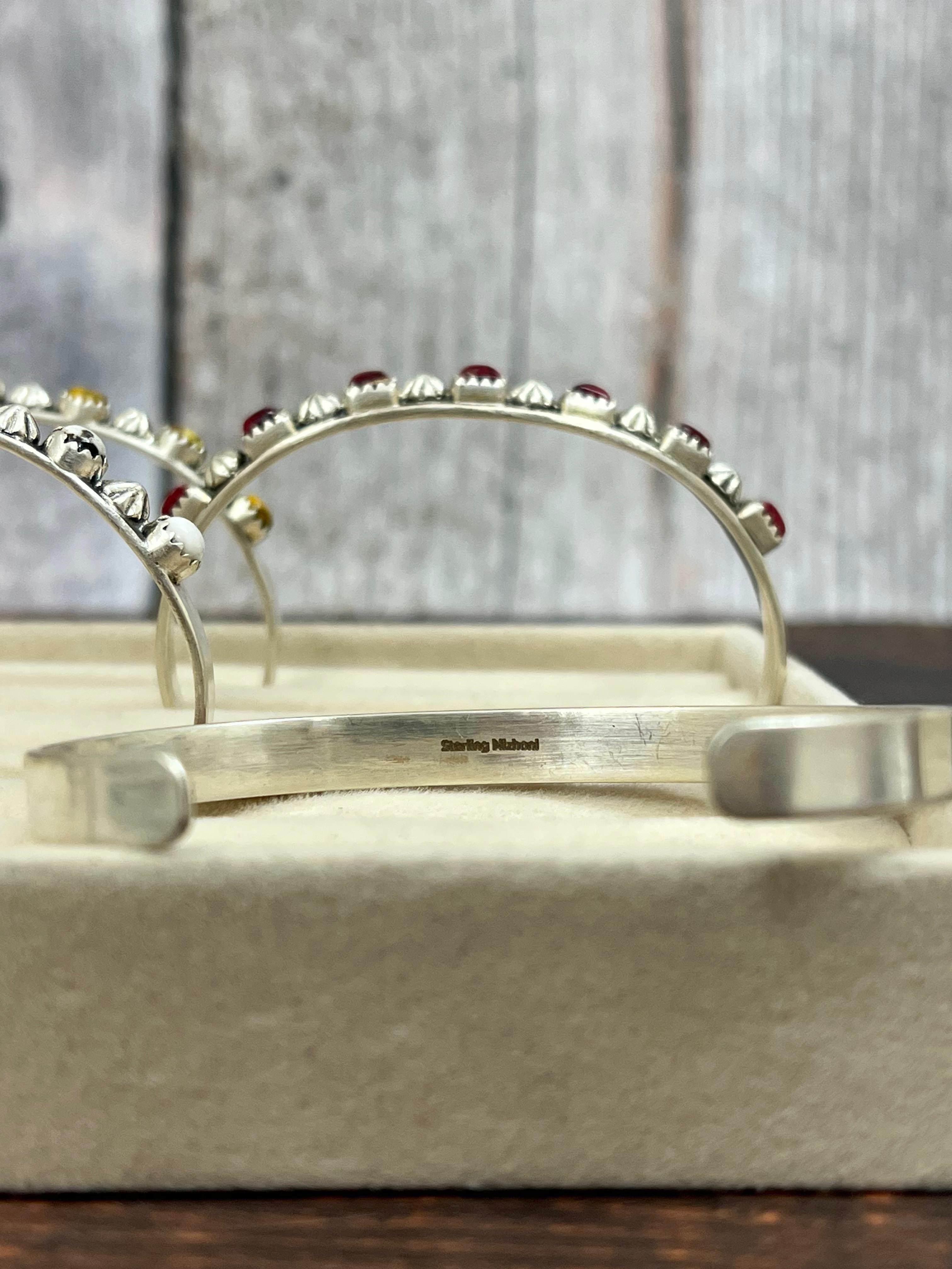 Handmade Sterling Silver Multi Gemstone Cuff Bracelet with Signed Nizhoni