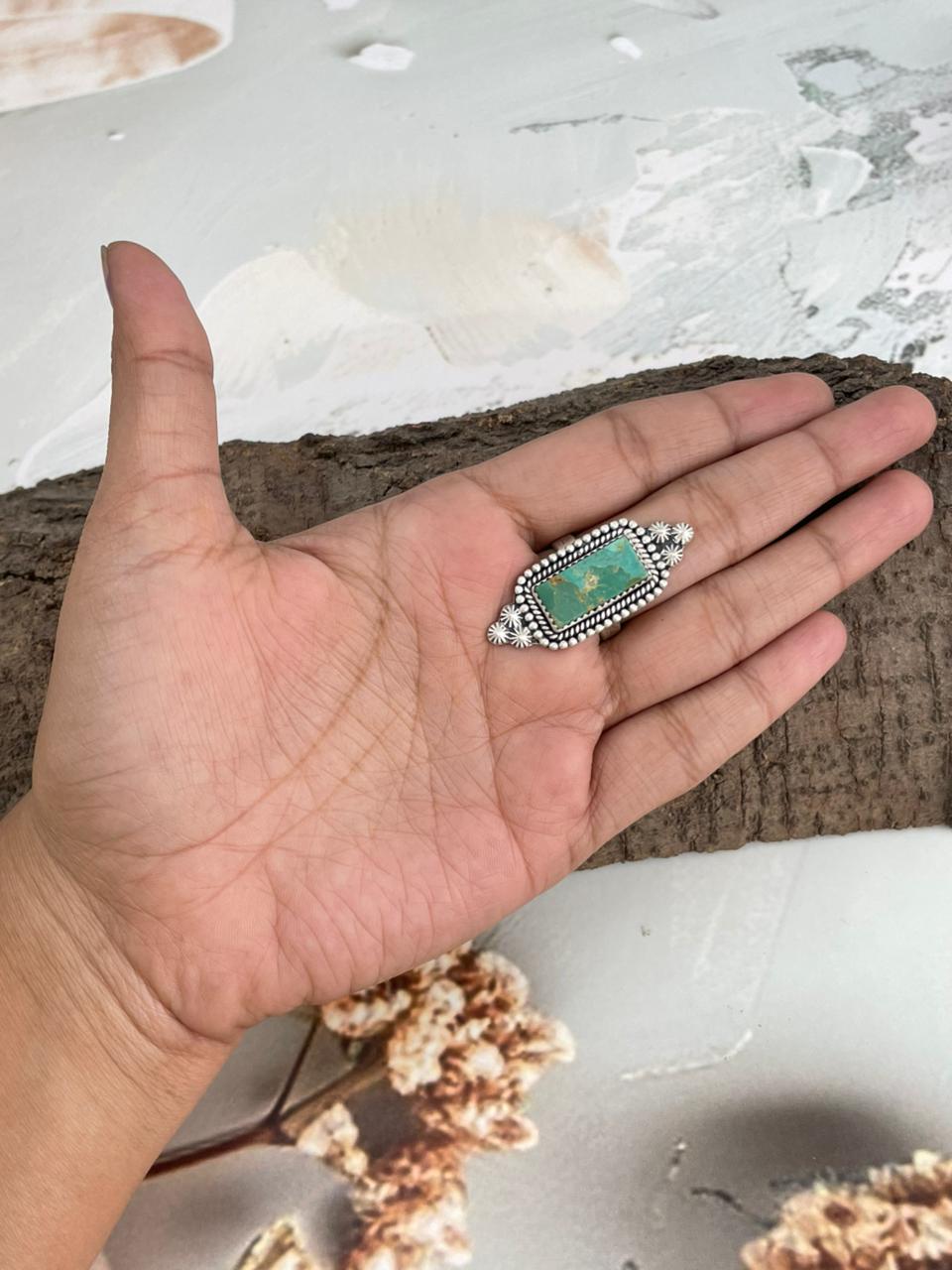 Handmade Sterling Silver Kingman Turquoise Adjustable Ring "Signed Nizhoni"