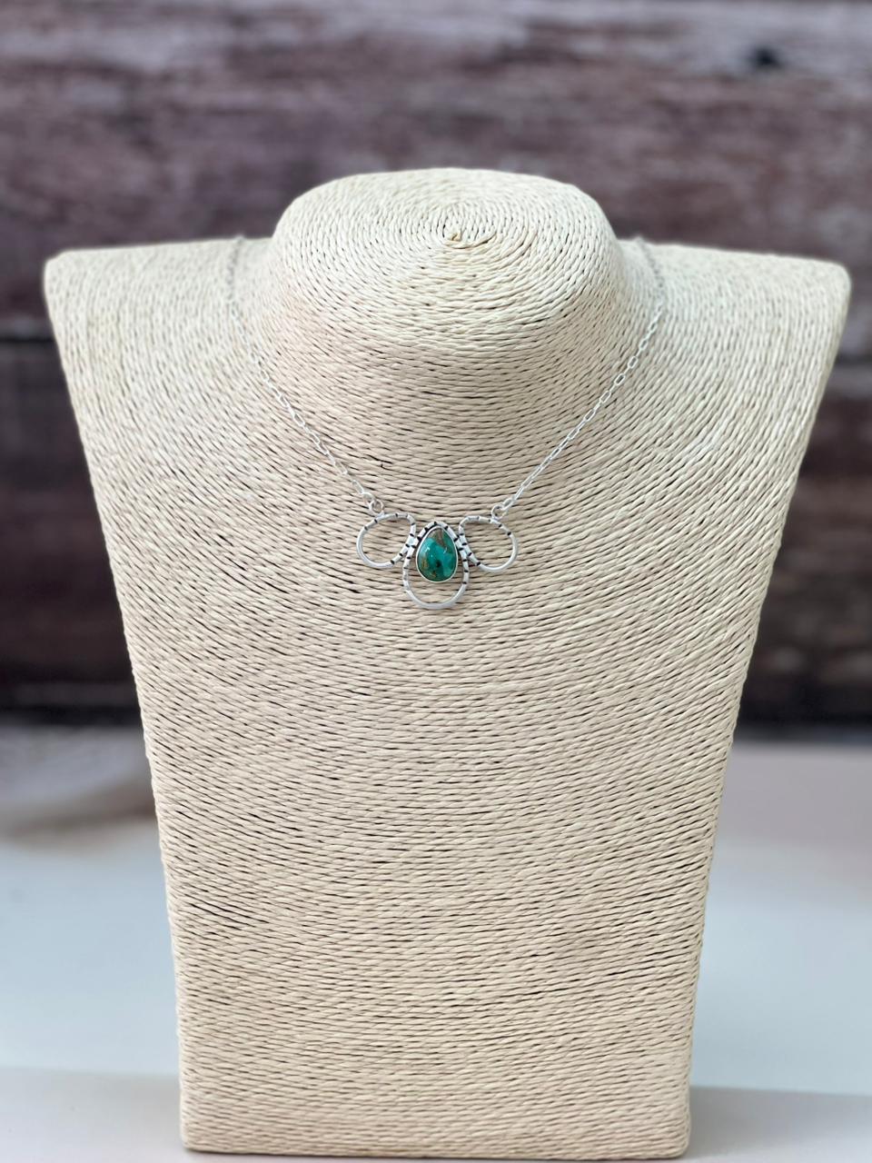 Handmade Sterling Silver Emerald Valley Turquoise Necklace "Signed Nizhoni"