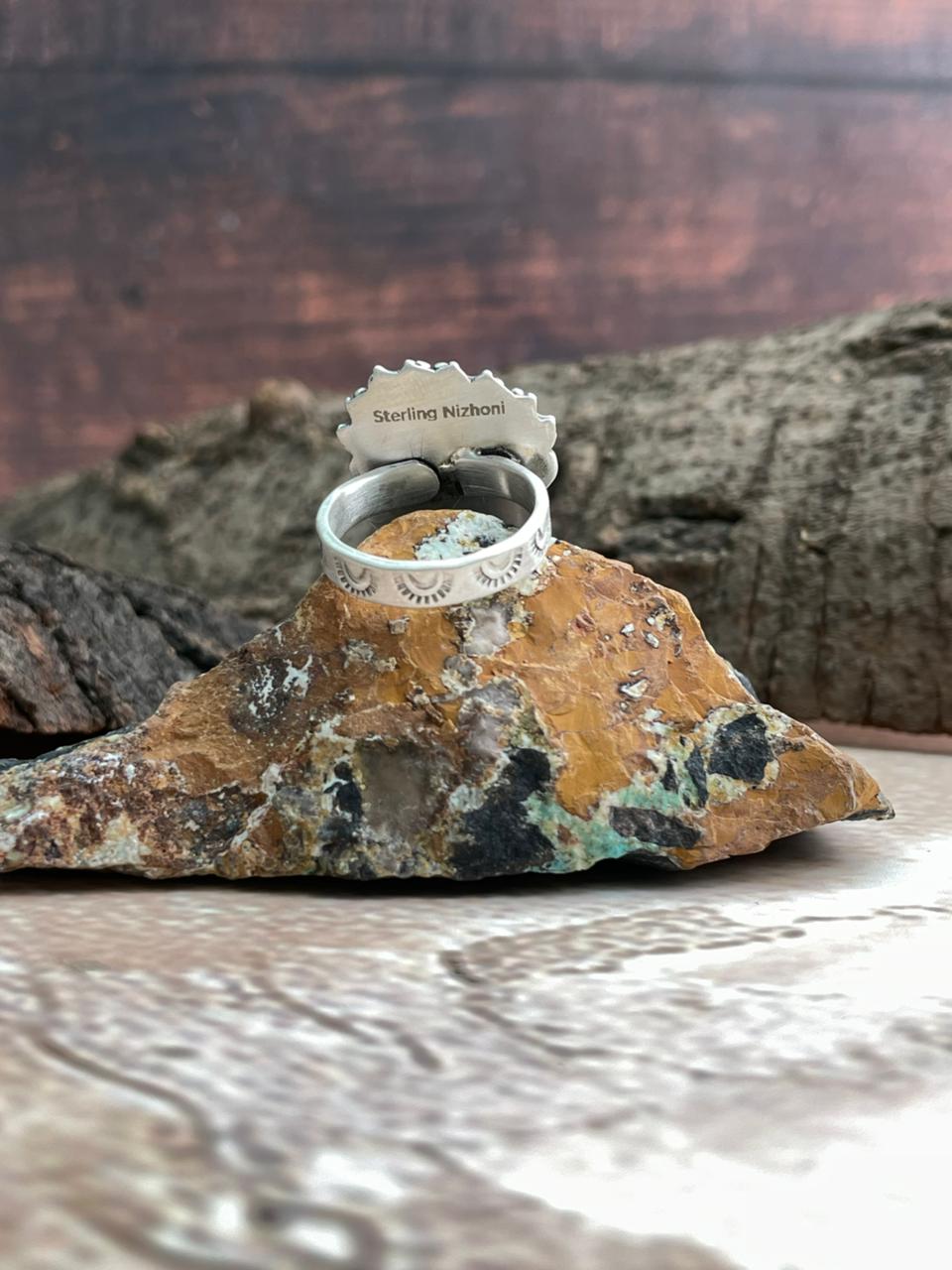Handmade Sterling Silver Sonoran Mountain Turquoise Adjustable Ring "Signed Nizhoni"
