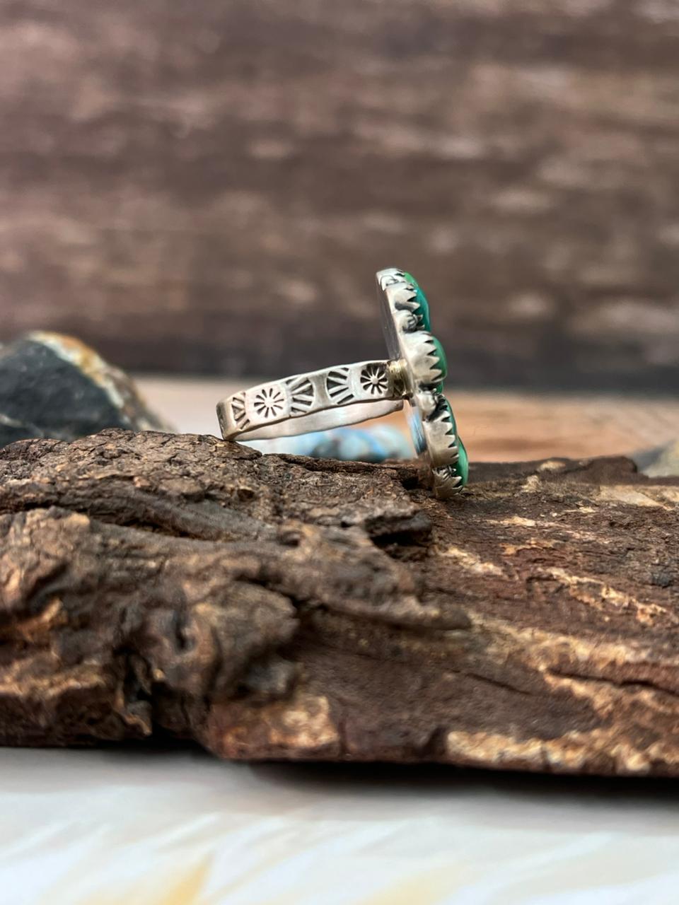 Handmade Sterling Silver Emerald Valley Turquoise Adjustable Ring "Signed Nizhoni"