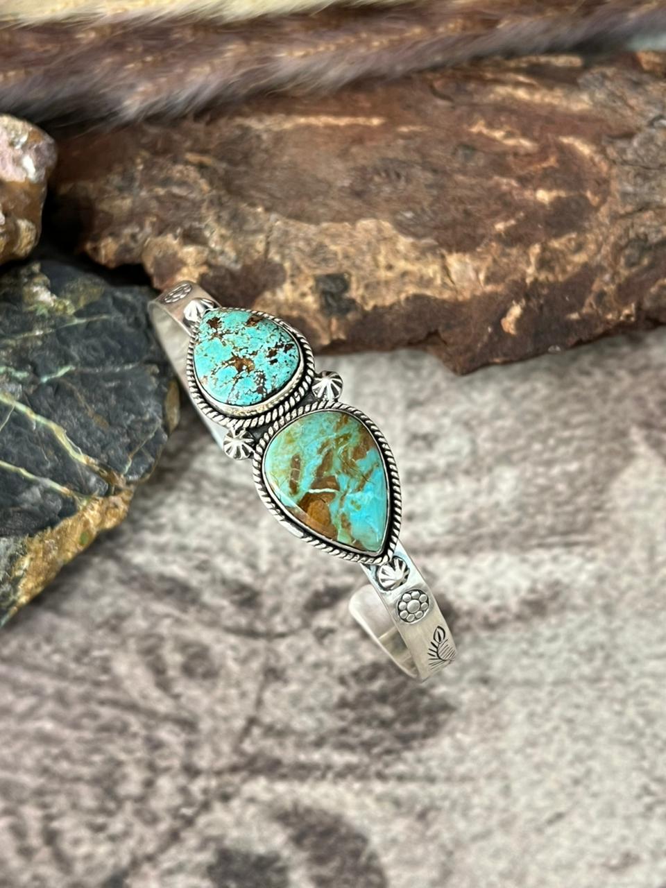 Handmade Sterling Silver Number 8 Turquoise Bracelet "Signed Nizhoni"