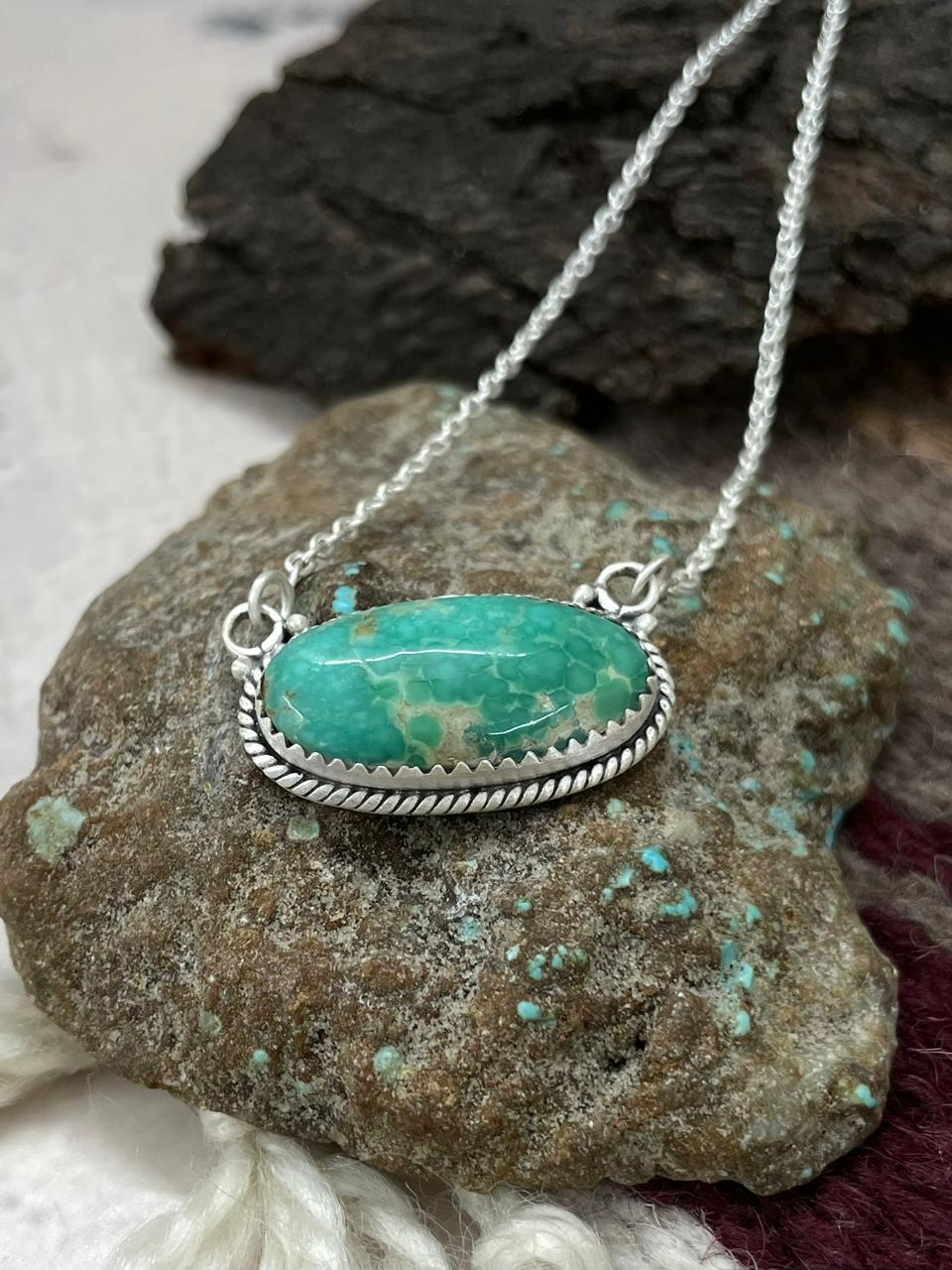 Handmade Sterling Silver Mantis Turquoise Necklace "Signed Nizhoni"