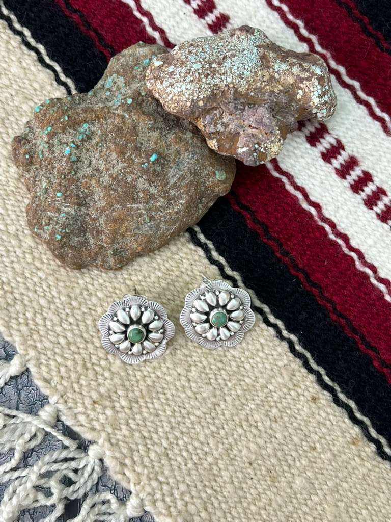 Handmade Sterling Silver Kingman Turquoise Post Studs "Signed Nizhoni"