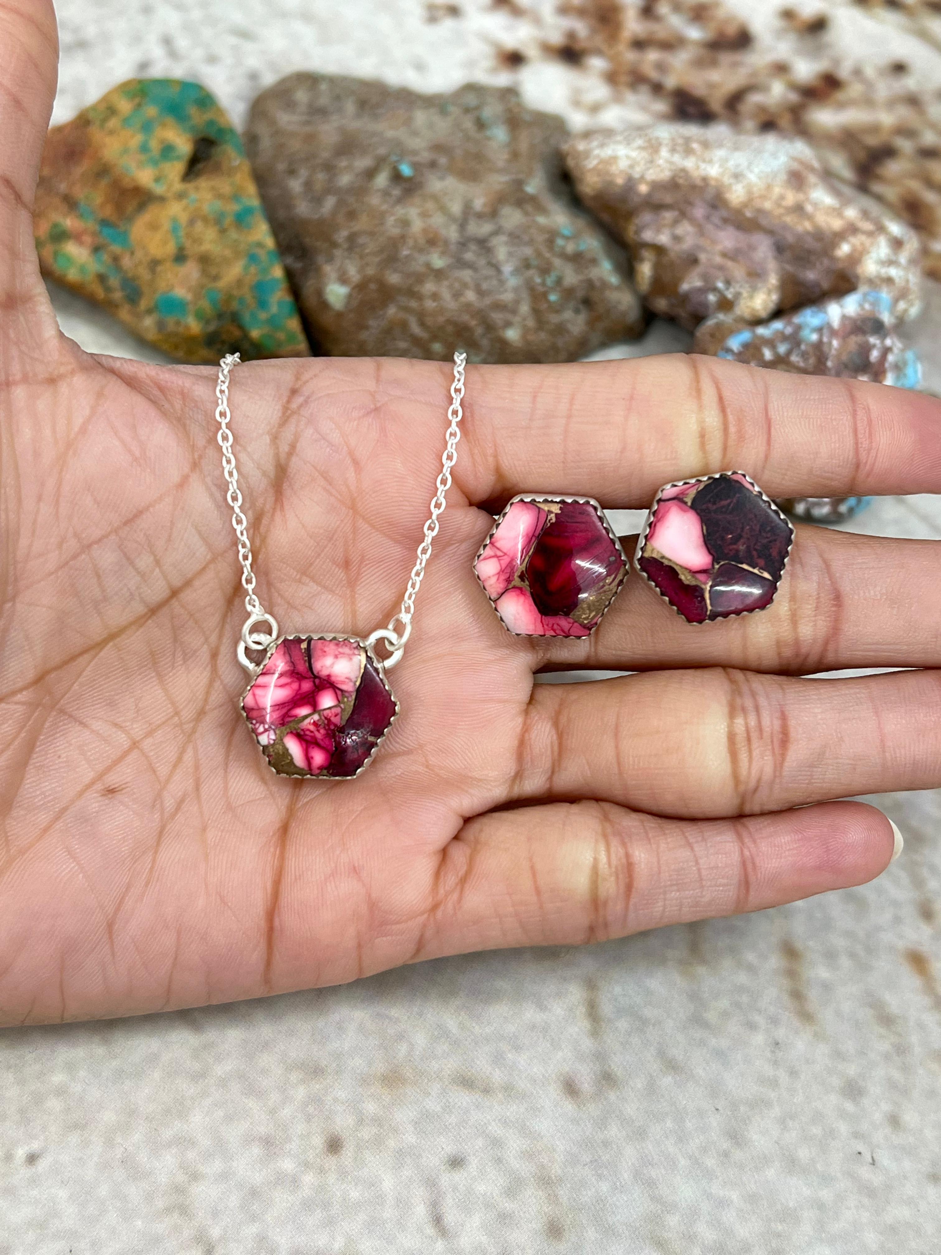 Handmade Sterling Silver Dahlia Rose Necklace Earrings Set with Signed Nizhoni (6)