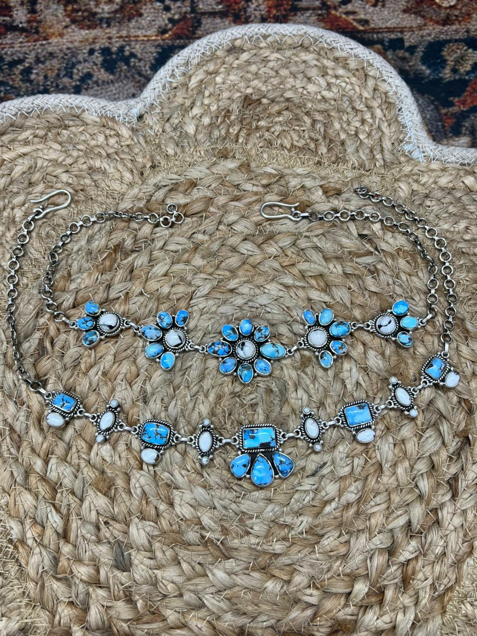 Handmade Sterling Silver Golden Hills with White Collection Choker Necklace "Signed Nizhoni"