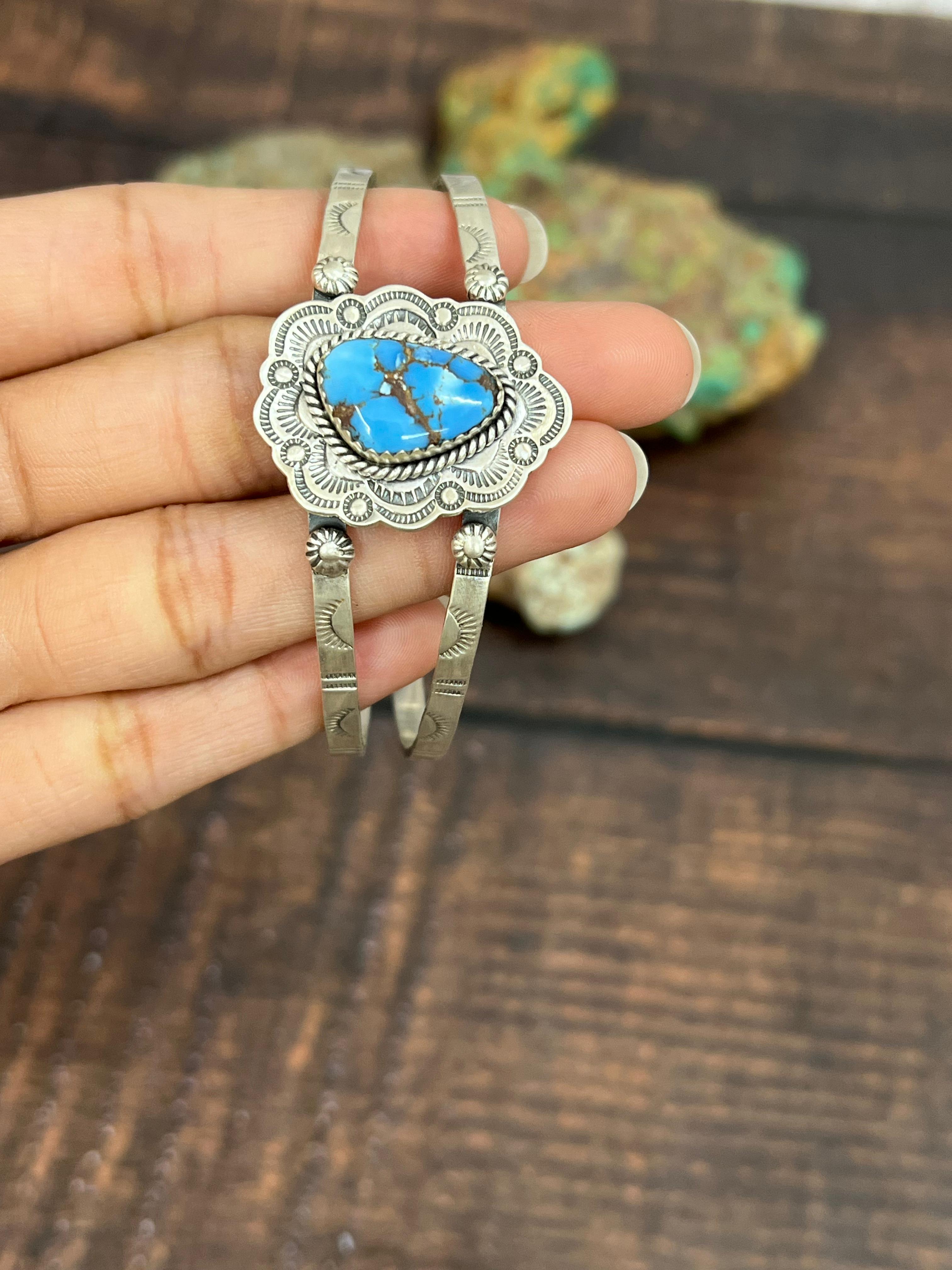 Handmade Sterling Silver Golden Hills Cuff Bracelet with Signed Nizhoni