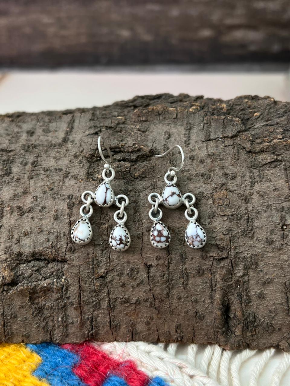 Handmade Sterling Silver Wildhorse Magnesite Hook Dangle Earrings "Signed Nizhoni"