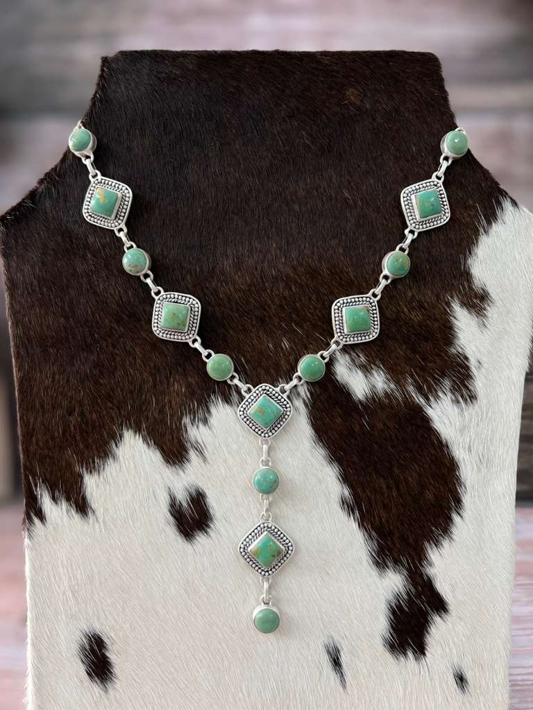 Handmade Sterling Silver Old Stock Royston Turquoise Necklace with Signed Nizhoni