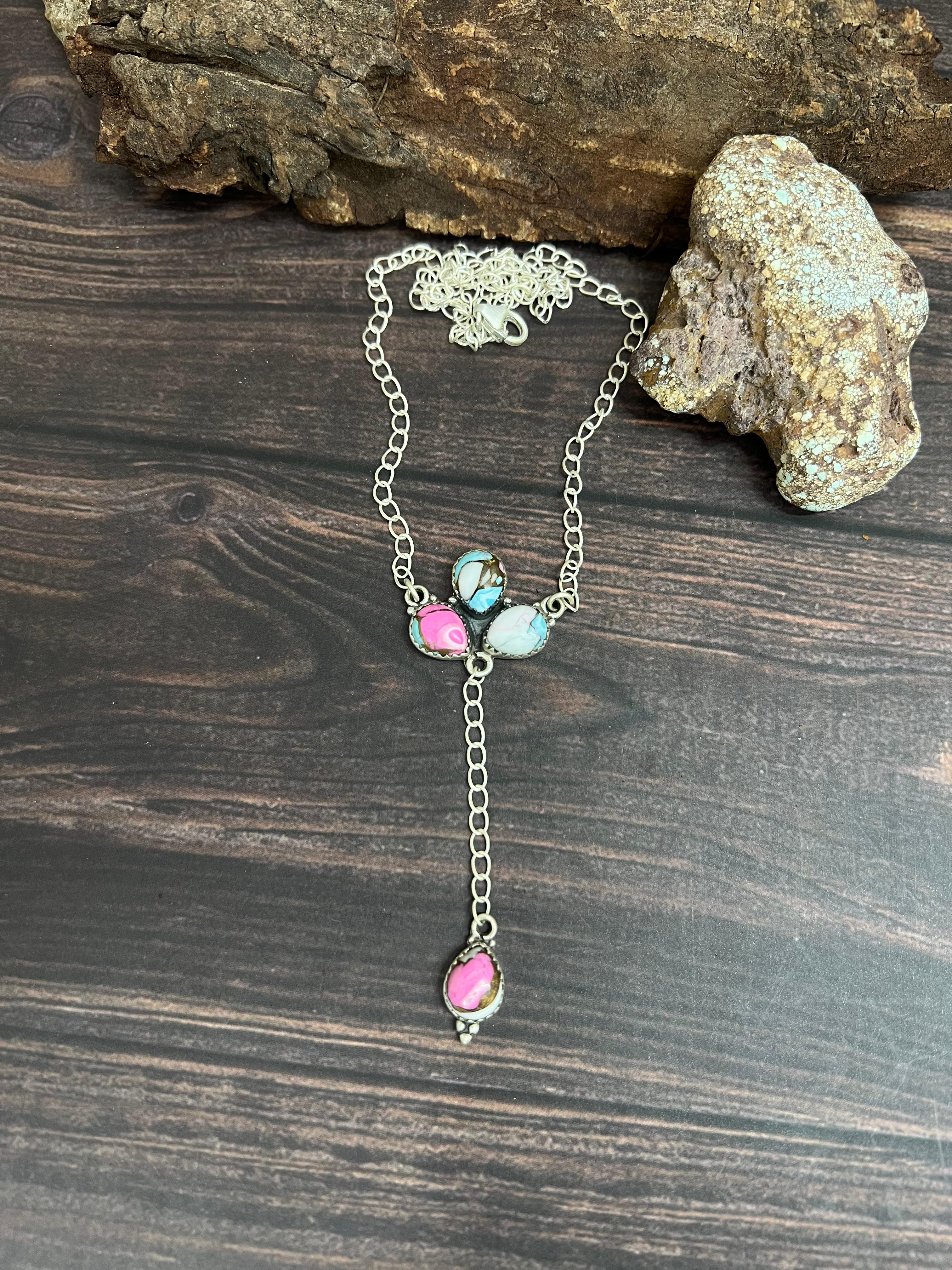 Handmade Sterling Silver Cotton Candy Necklace Signed Nizhoni