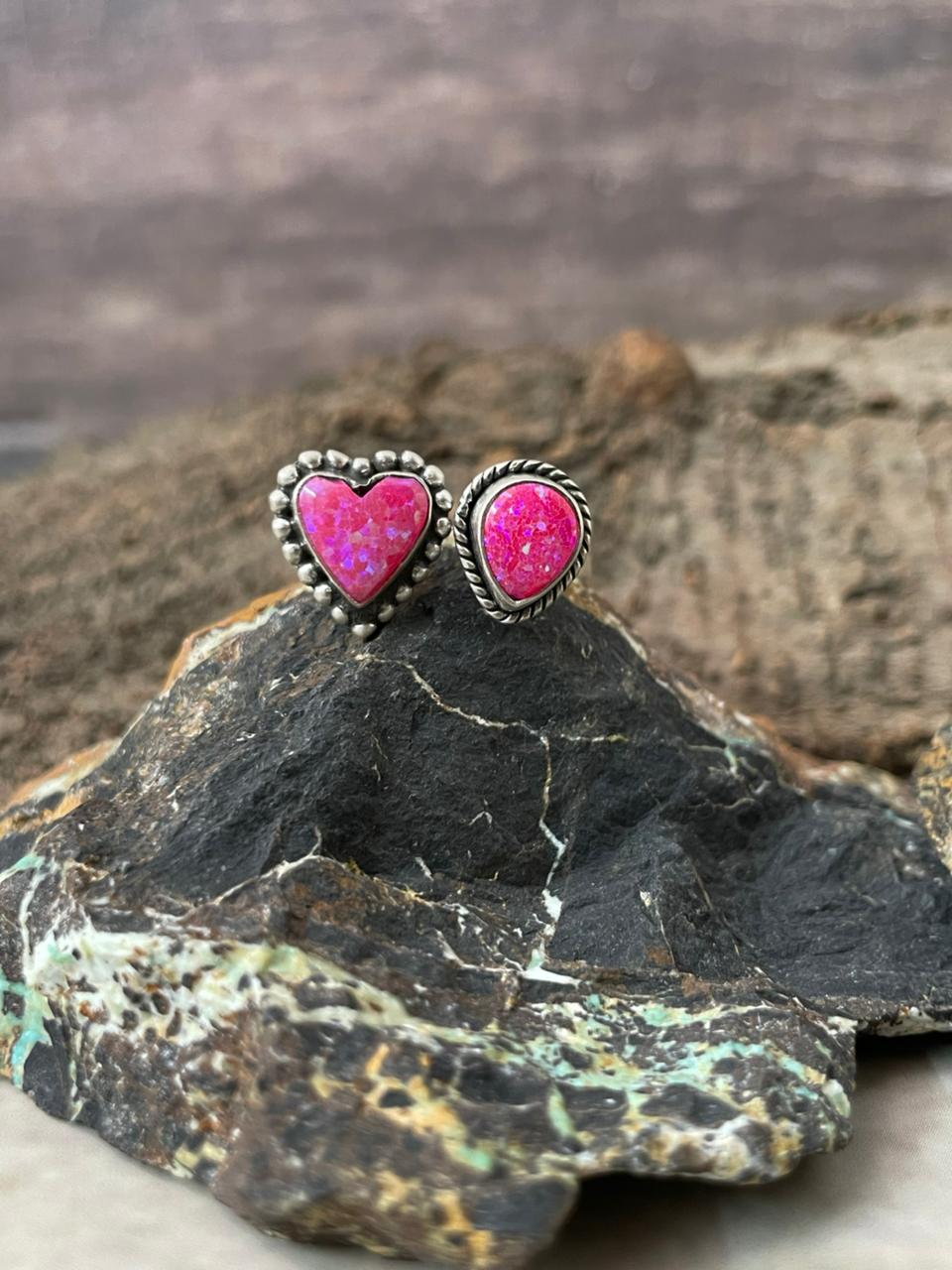 "Heart Collection" Handmade Sterling Silver Hot Pink Adjustable Ring "Signed Nizhoni"