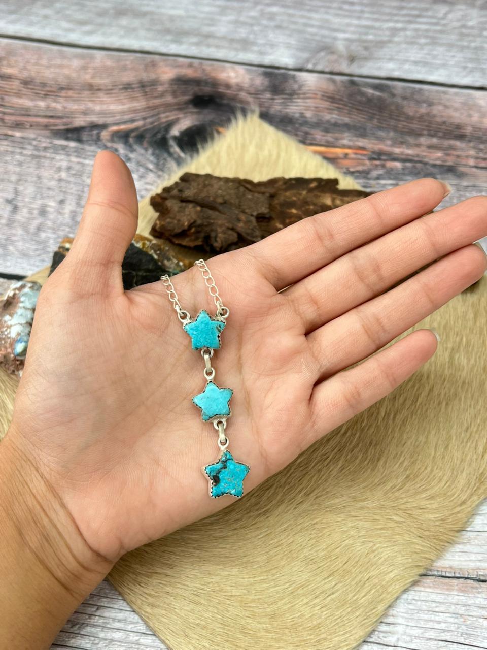 Handmade Sterling Silver Blue Turquoise Star Necklace "Signed Nizhoni"