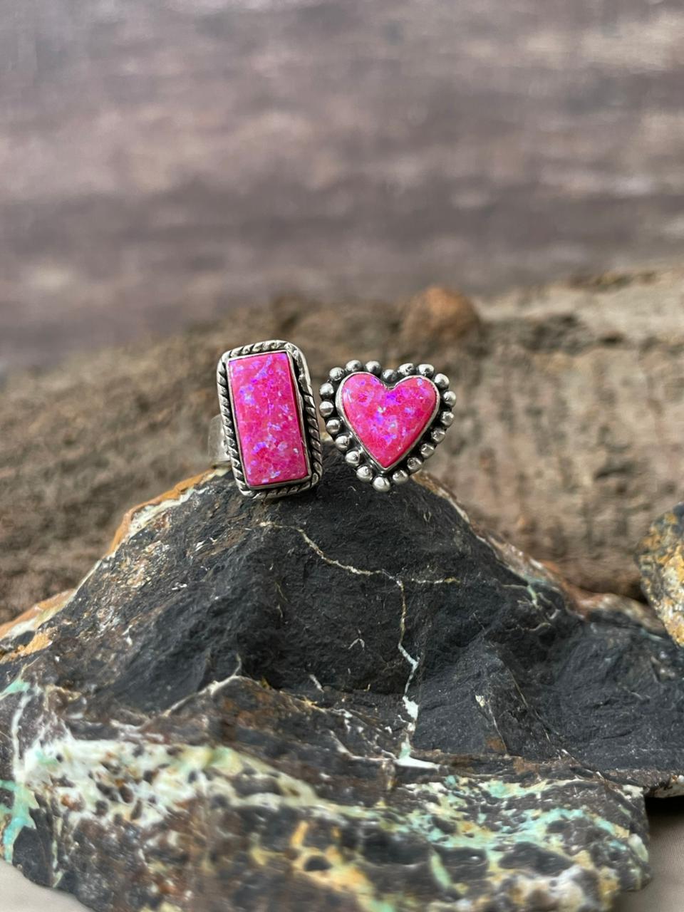 "Heart Collection" Handmade Sterling Silver Hot Pink Adjustable Ring "Signed Nizhoni"