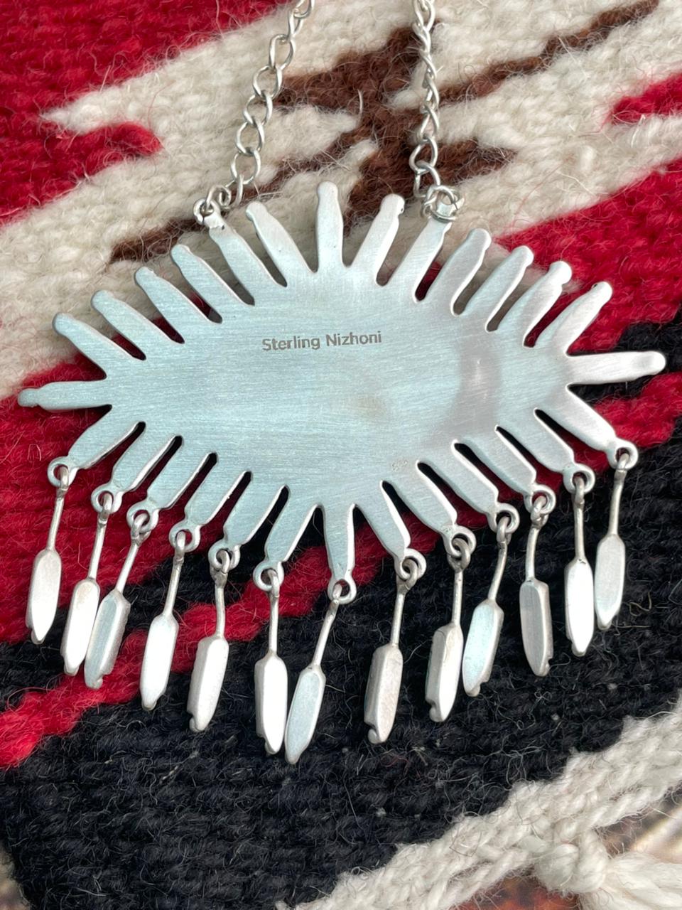 Handmade Sterling Silver Needle Collection: Kingman Turquoise Necklace "Signed Nizhoni"