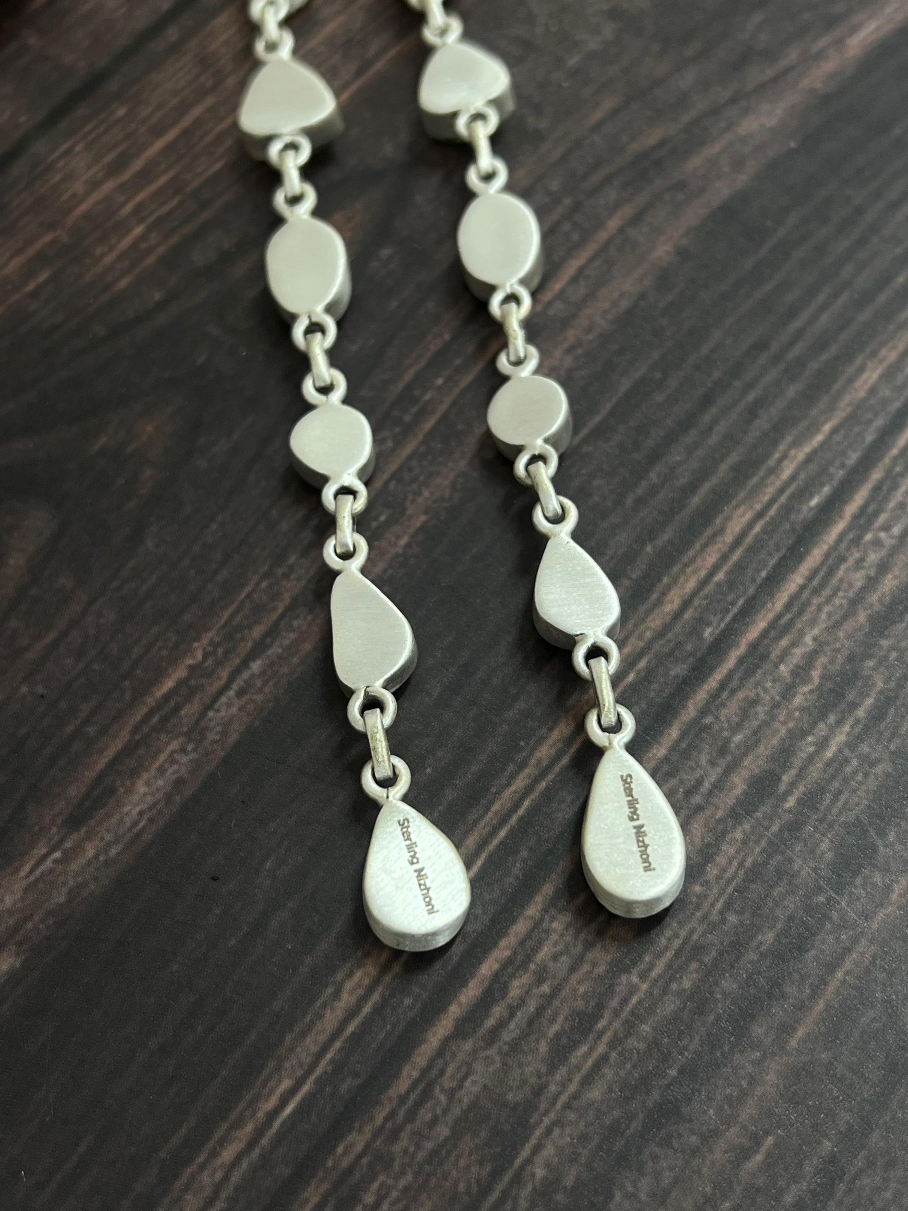 Handmade Sterling Silver Sonoran Mountain Turquoise Post Dangle Earrings with Signed Nizhoni