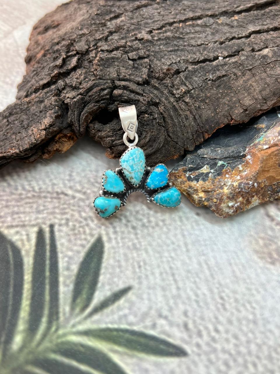 Handmade Sterling Silver White Water Turquoise Pendant "Signed Nizhoni"