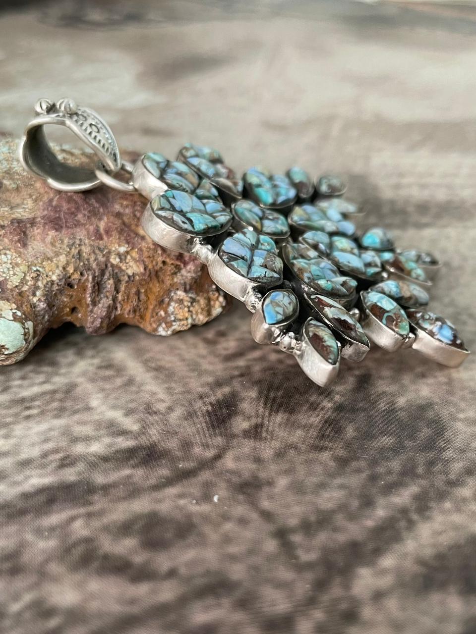 Handmade Sterling Silver Golden Hills Turquoise Cobble Collection Pendant "Signed Nizhoni"