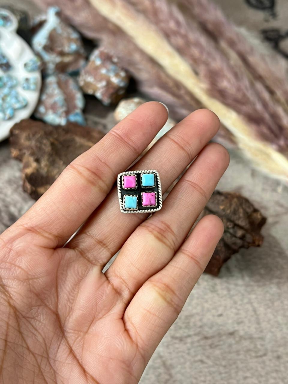 Handmade Sterling Silver Cotton Candy Adjustable Ring "Signed Nizhoni"