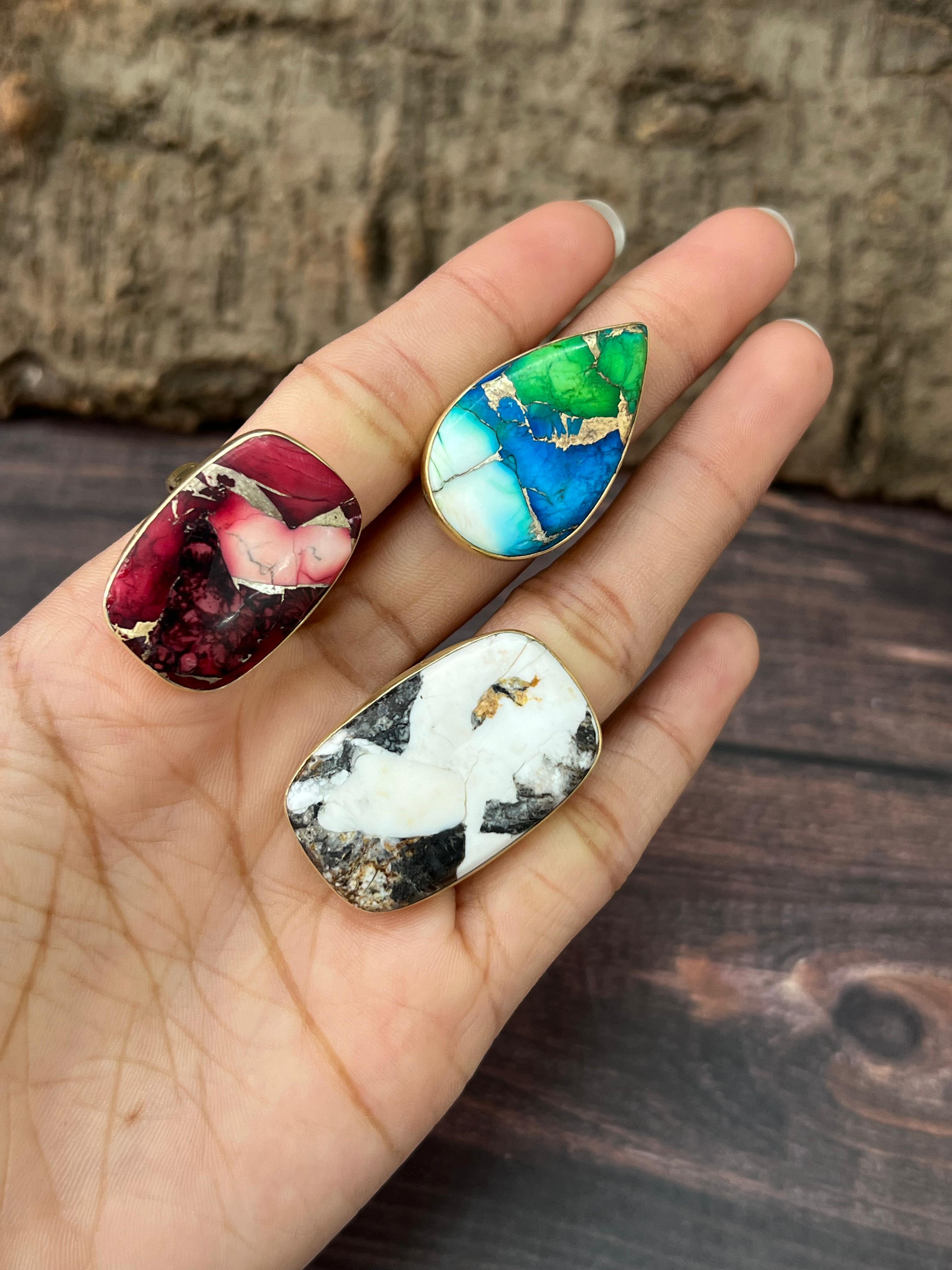 “The Golden Collection” Natural Multi Stone Adjustable Ring