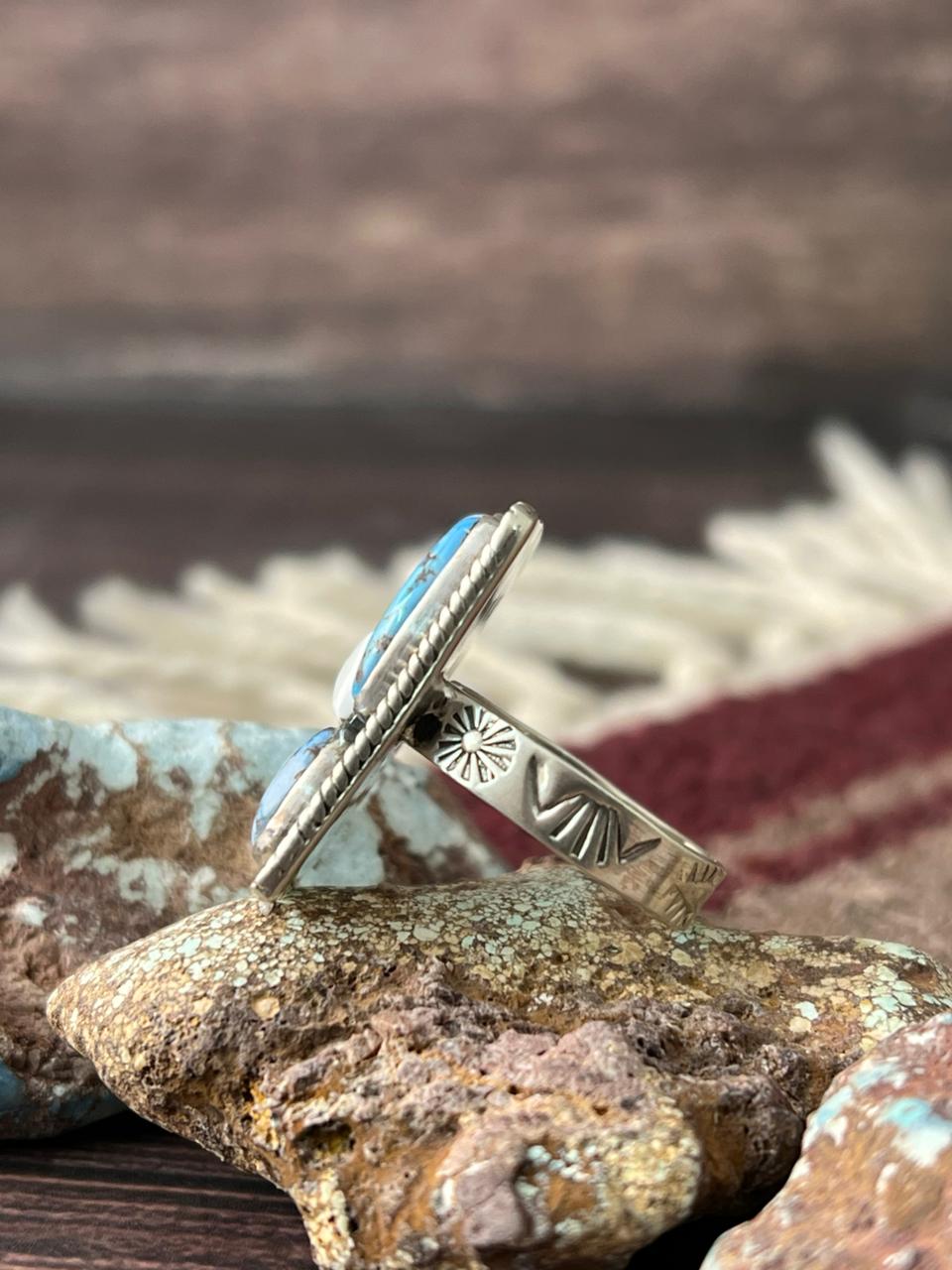 Handmade Sterling Silver Golden Hills with White Collection Adjustable Ring "Signed Nizhoni"