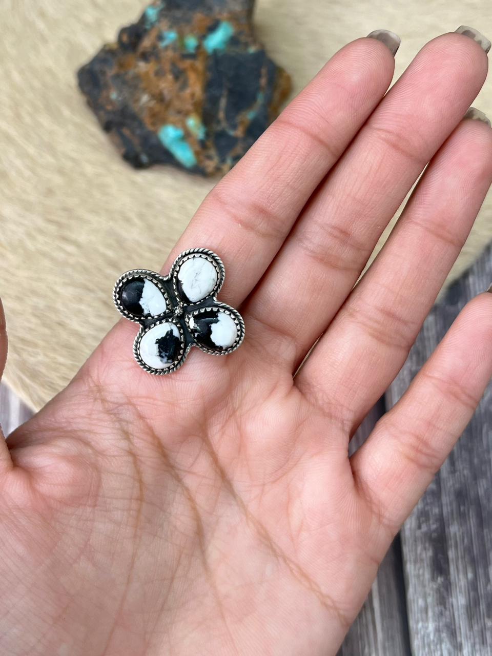 Handmade Sterling Silver White Buffalo Adjustable Ring "Signed Nizhoni"