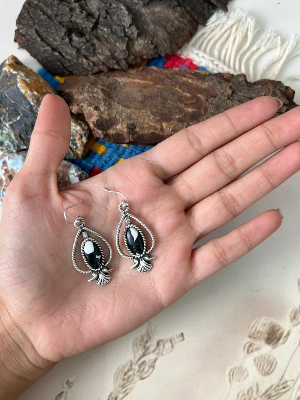 Handmade Sterling Silver White Buffalo Hook Dangle Earrings "Signed Nizhoni"