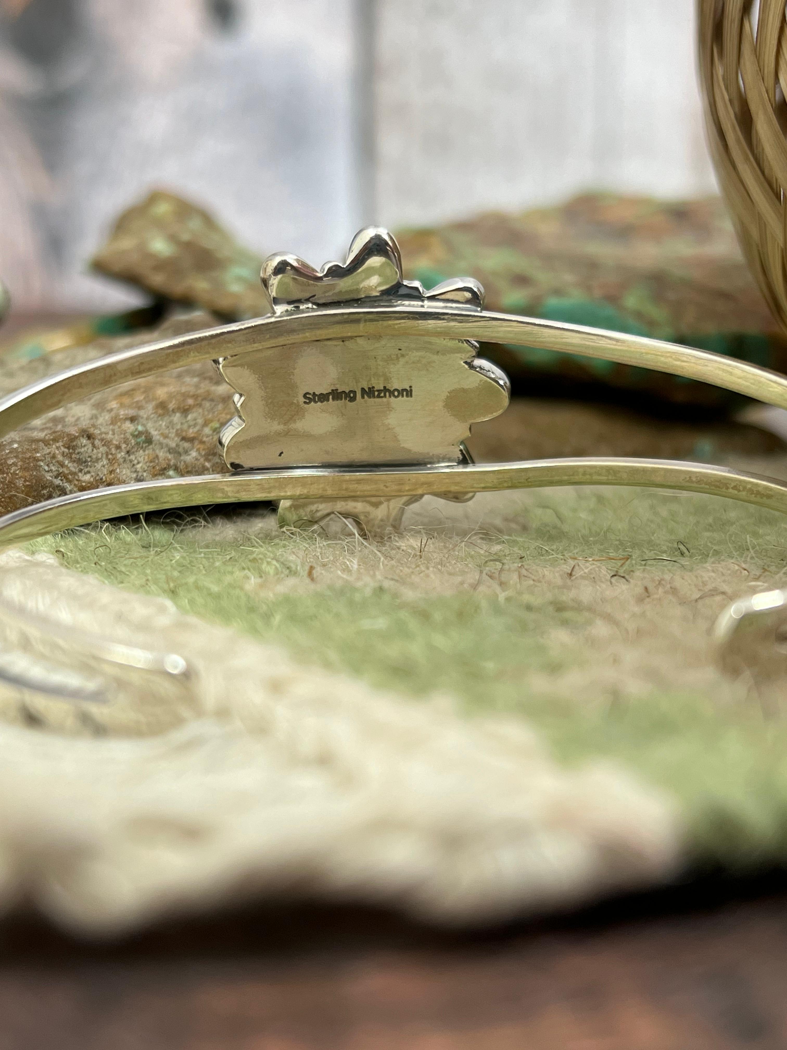 ** 4TH OF JULY ** Handmade Sterling Silver Synthetic Opal Cuff Bracelet with Signed Nizhoni