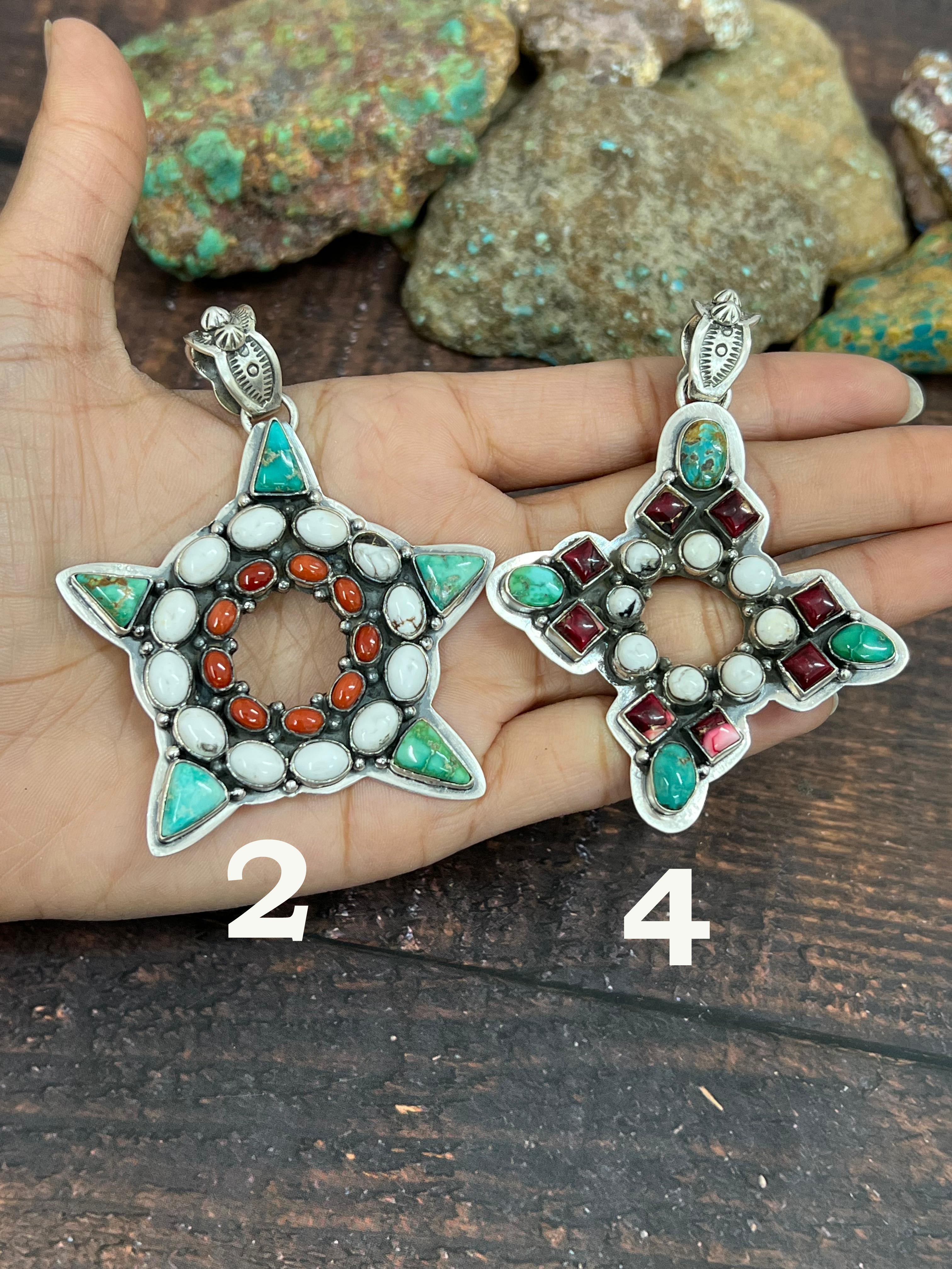 Handmade Sterling Silver Multi Stones Pendant, Signed Nizhoni