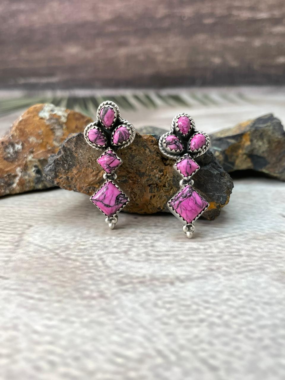 Handmade Sterling Silver Cherry Blossom Post Earrings "Signed Nizhoni"