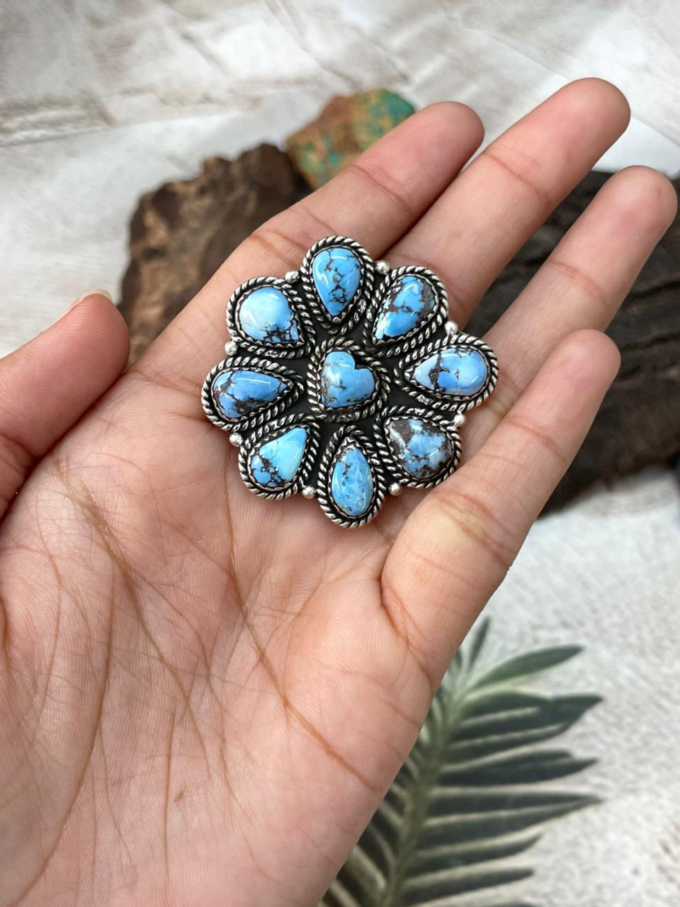 Handmade Sterling Silver Golden Hills Turquoise Adjustable Ring "Signed Nizhoni"