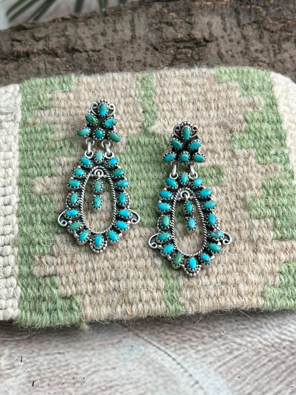 Handmade Sterling Silver Kingman Turquoise Post Studs Earrings "Signed Nizhoni"
