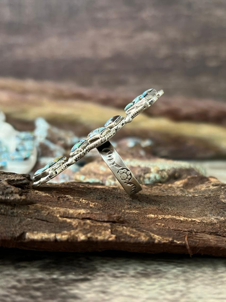 Handmade Sterling Silver 'Golden Hills Turquoise Cobble Collection' Adjustable Ring "Signed Nizhoni"