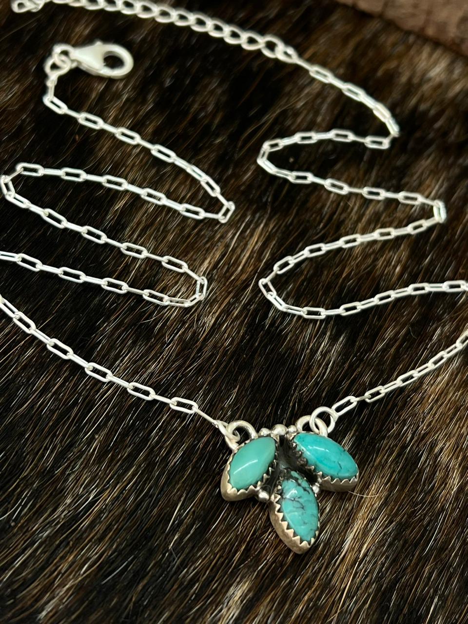Handmade Sterling Silver Hubai Turquoise Necklace "Signed Nizhoni"
