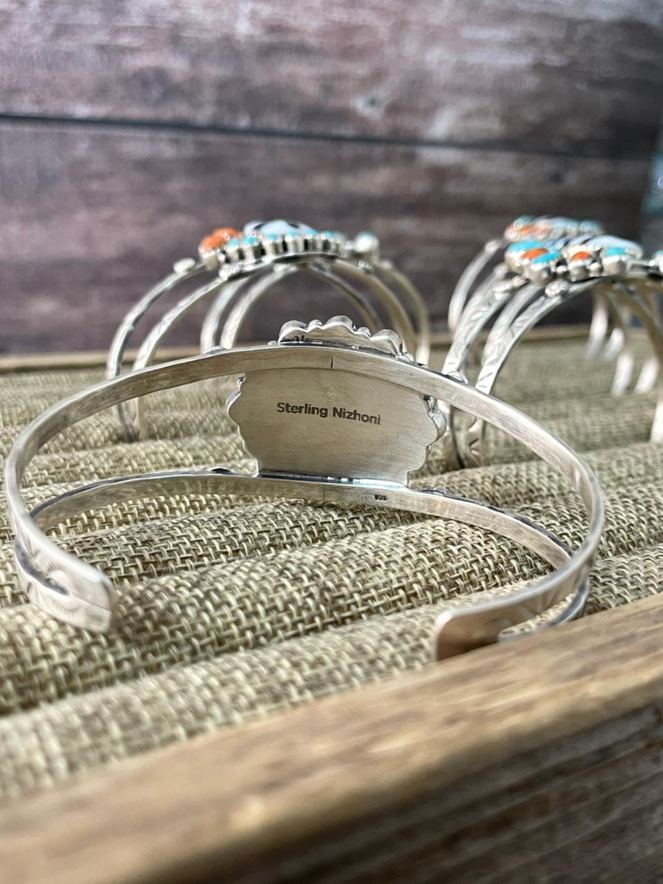 Handmade Sterling Silver Turquoise and MOP Cuff Bracelet "Signed Nizhoni"