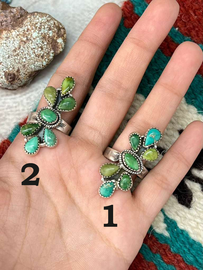 Handmade Sterling Silver Sonoran Mountain Turquoise Adjustable Rings "Signed Nizhoni"