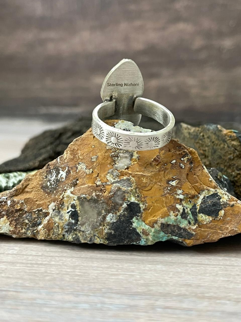 Handmade Sterling Silver White Buffalo Adjustable Ring "Signed Nizhoni"